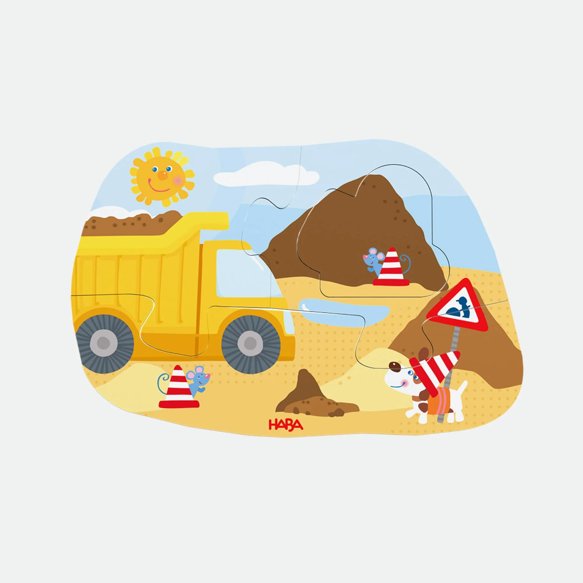 HABA 4 Erste Puzzles – Baustelle – Einstiegspuzzle für Kinder ab 2 Jahren mit Holzfigur, Betonmischer, Kipplaster & Bagger – 2012186003 - Image 6