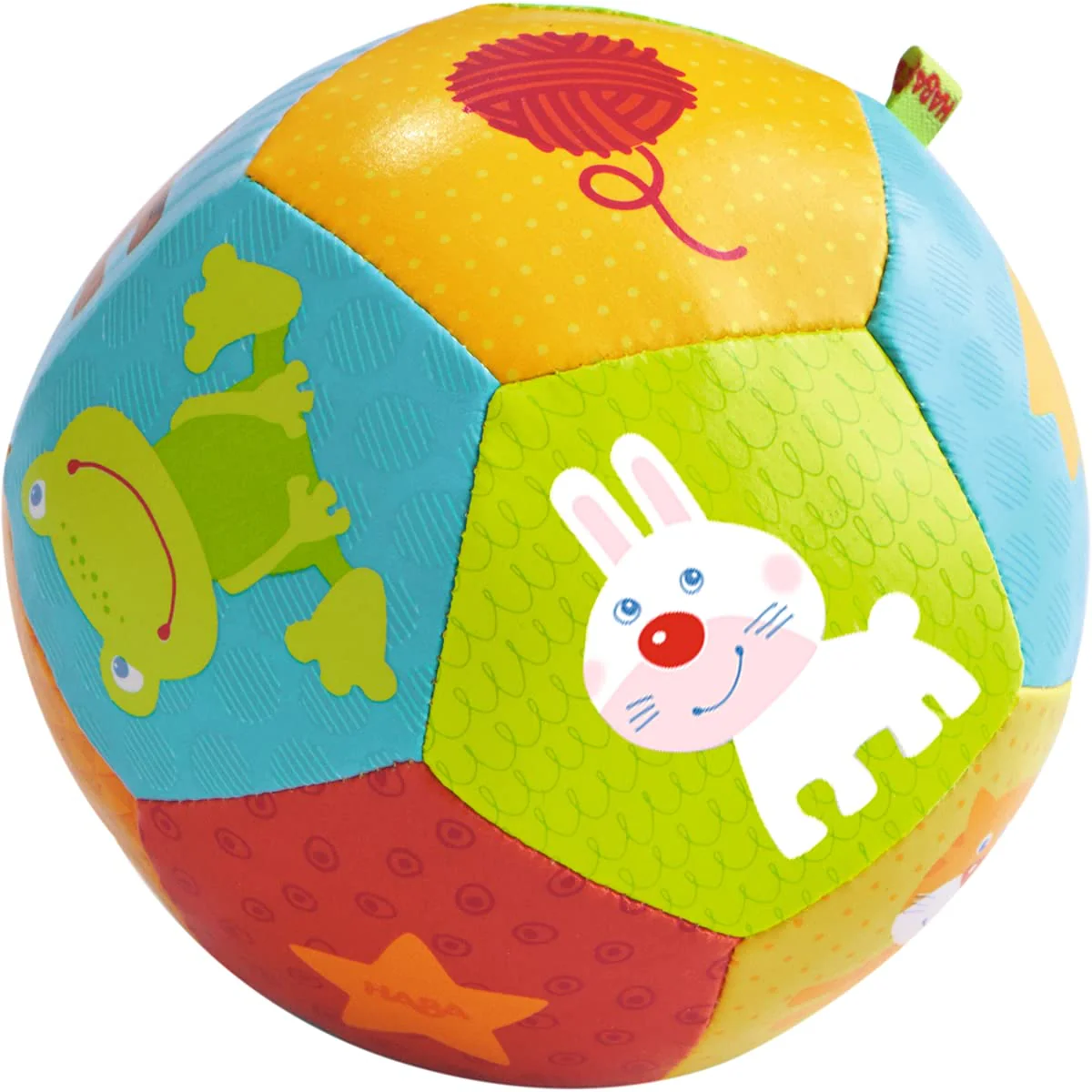 HABA Babyball Tiere - Ball für Kinder ab 6 Monaten - Weicher Greifball für erstes Spielen & Motoriktraining - 1302484001