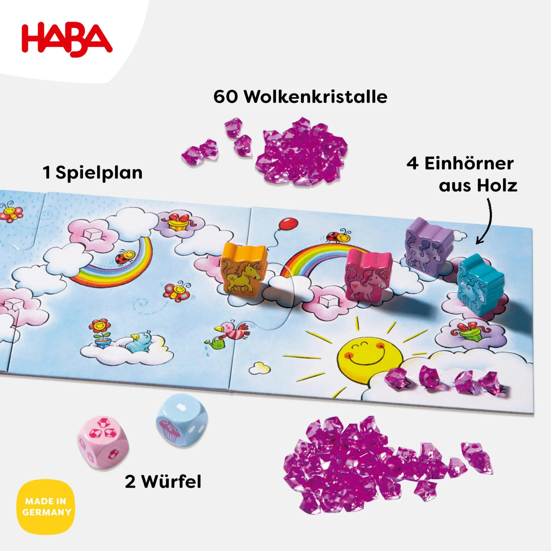 HABA Einhorn Glitzerglück: Der Wolkenschatz – Würfel- & Sammelspiel mit 60 Glitzerkristallen für 2-4 Spieler ab 3 Jahren, Geschenk für Einhorn-Fans – 2011190001 - Image 6