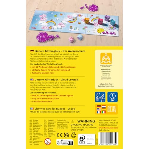 HABA Einhorn Glitzerglück: Der Wolkenschatz – Würfel- & Sammelspiel mit 60 Glitzerkristallen für 2-4 Spieler ab 3 Jahren, Geschenk für Einhorn-Fans – 2011190001 - Image 8
