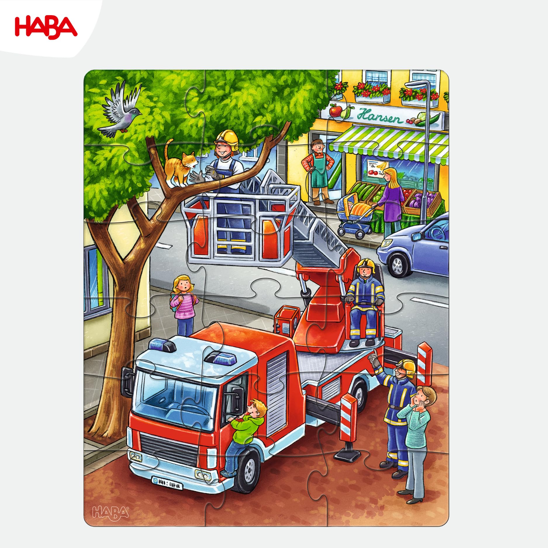 HABA Feuerwehr-Puzzle – 3-teiliges Set für Kinder ab 3 Jahren, Papp-Puzzle mit Polizei- und Rettungswagen-Motiven – Fördert Feinmotorik und Konzentration – 1302759001 - Image 6