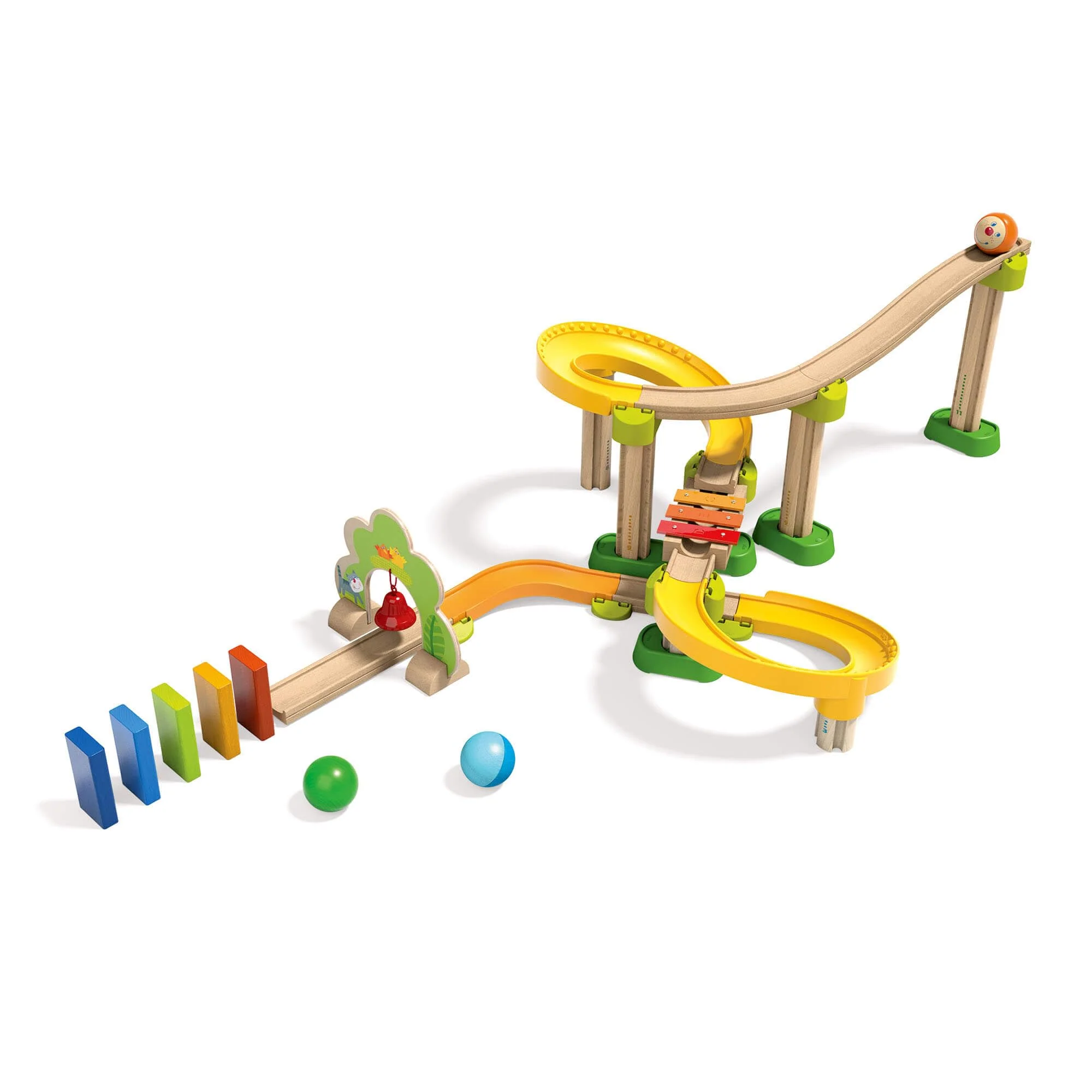 HABA Kullerbü Kugelbahn SIM-Sala-Kling – Holz-Murmelbahn mit Sound-Elementen – Erweiterbares Kugelbahn-System für Kinder ab 2 Jahren – 1302056001
