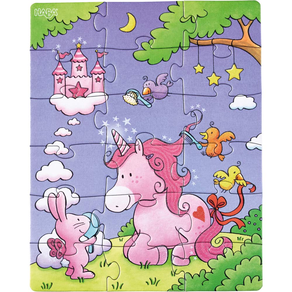HABA Puzzles Einhorn Glitzerglück – 3 Zauberhafte Glitzerpuzzles mit Einhornmotiven, jeweils 12, 15 & 18 Teile – Fördert Motorik & Konzentration ab 3 Jahren – 1300299001 - Image 4