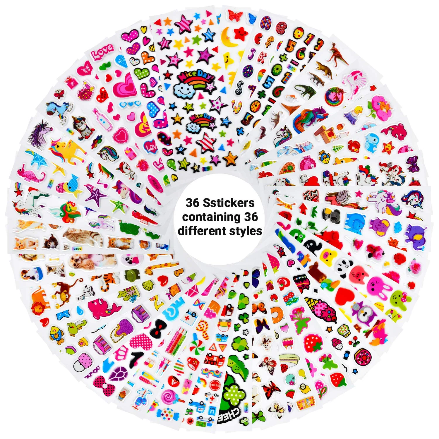 Habett 3D Aufkleber für Kinder & Kleinkinder, 920+ Geschwollen Stickers, Niedliche Verschiedene Set Buchstab en, Tier, Obst, Zahlen, Schmetterlinge, Einhorn, Dinosaurier und vieles mehr (36 Bogen) - Image 2