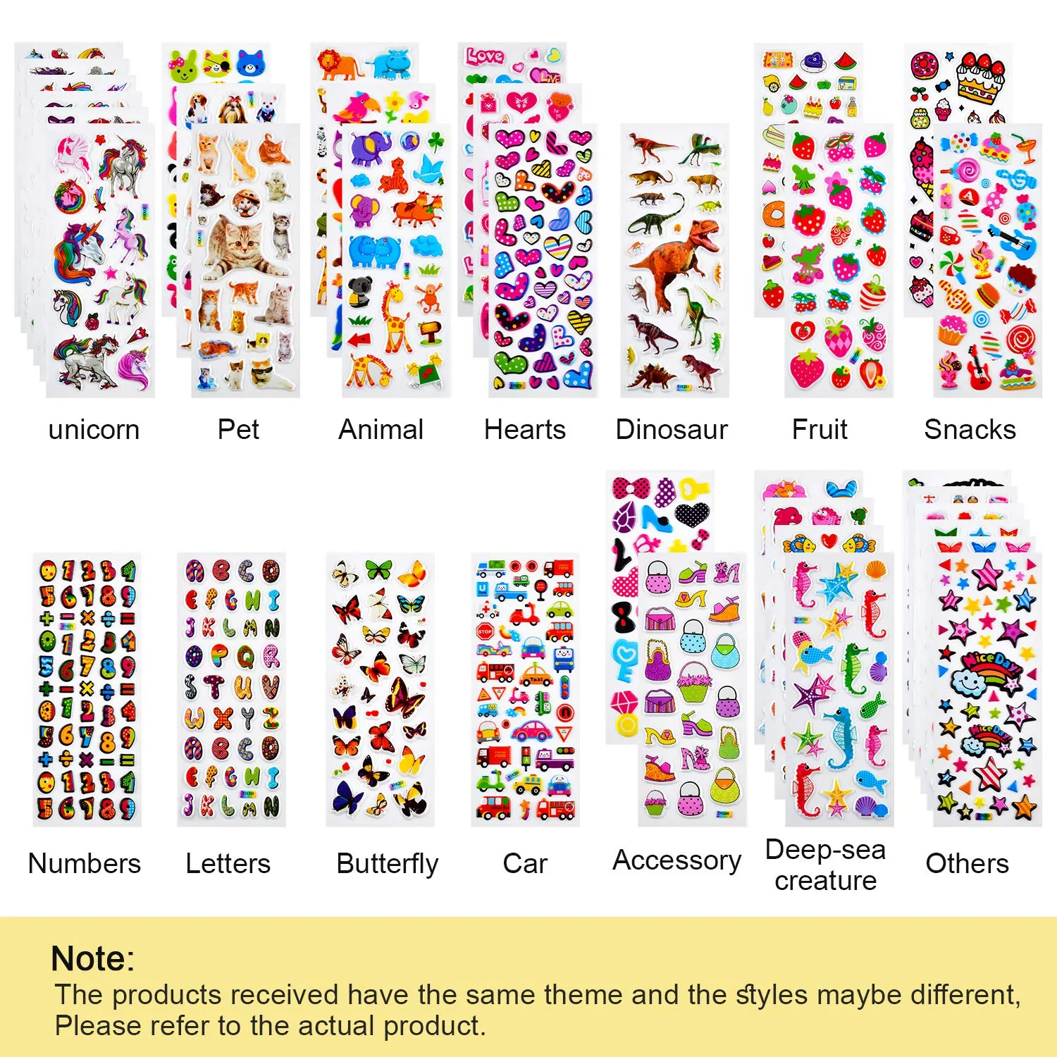 Habett 3D Aufkleber für Kinder & Kleinkinder, 920+ Geschwollen Stickers, Niedliche Verschiedene Set Buchstab en, Tier, Obst, Zahlen, Schmetterlinge, Einhorn, Dinosaurier und vieles mehr (36 Bogen) - Image 5