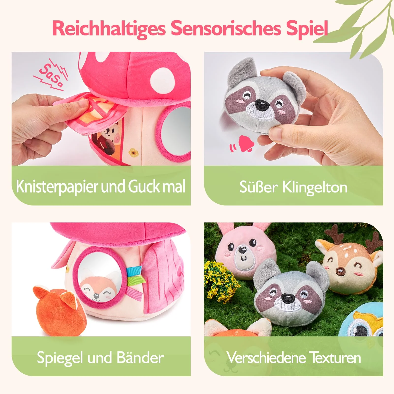 hahaland Baby Spielzeug 6 12 18 Monate, Pilzhaus mit Tieren Rassel, Krepppapier,Spiegel,Lernspielzeug für Babys Fördert Sensorische & Motorik,Montessori Spielzeug Geschenk für Kleinkinder 1 2 3 Jahren - Image 6