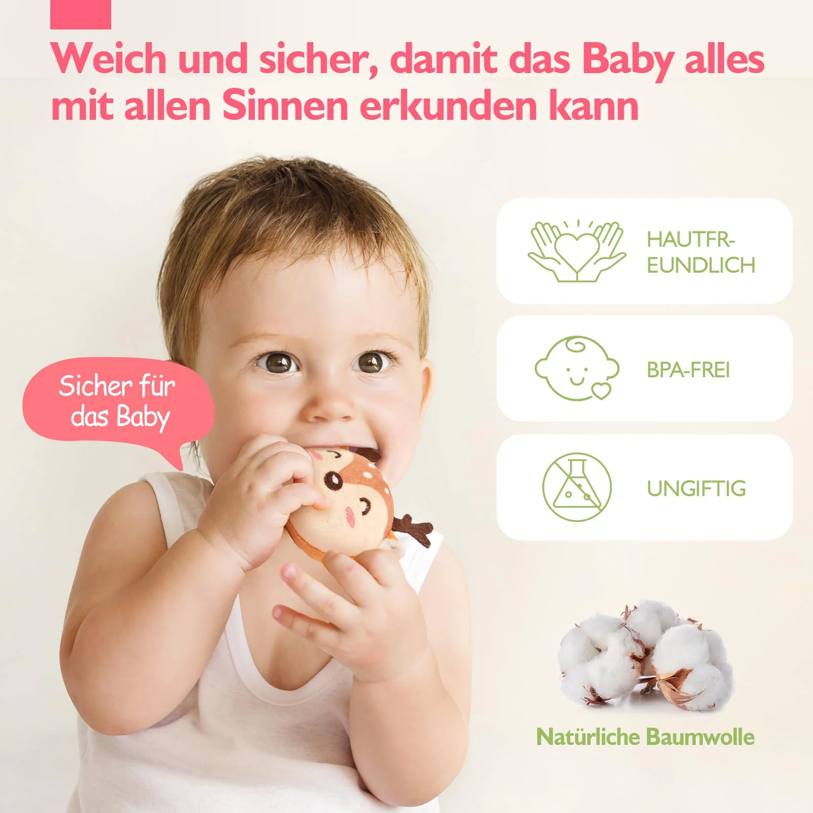 hahaland Baby Spielzeug 6 12 18 Monate, Pilzhaus mit Tieren Rassel, Krepppapier,Spiegel,Lernspielzeug für Babys Fördert Sensorische & Motorik,Montessori Spielzeug Geschenk für Kleinkinder 1 2 3 Jahren - Image 7