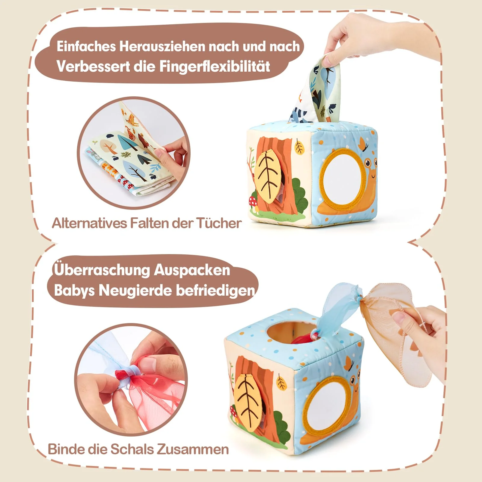 hahaland Baby Spielzeug 6 12 Monate Tissue Box Toy Montessori motorik Sensorik Spielzeug, Bauchlage Kontrastreiche Spielzeug für Babys Geschenk - Image 8