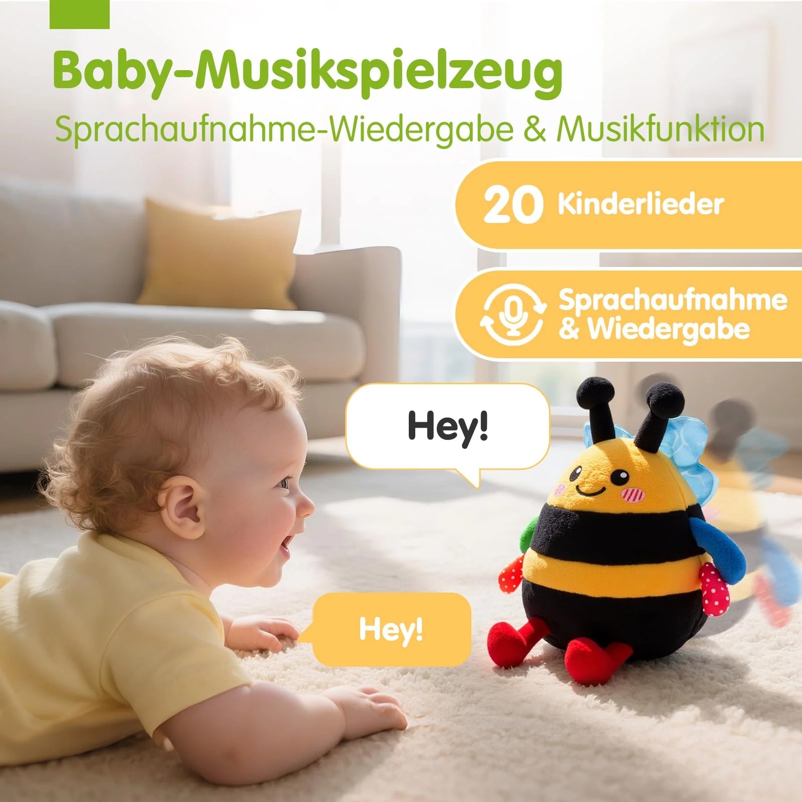 hahaland Baby Spielzeug 6 7 8 9 10 12 Monate,Biene Kuscheltier, Musikalische Spielzeuge ab 1 2 Jahr Mädchen Jungen,Krabbelspielzeug Tummy Time Toy, Neugeborenes Geschenk - Image 10