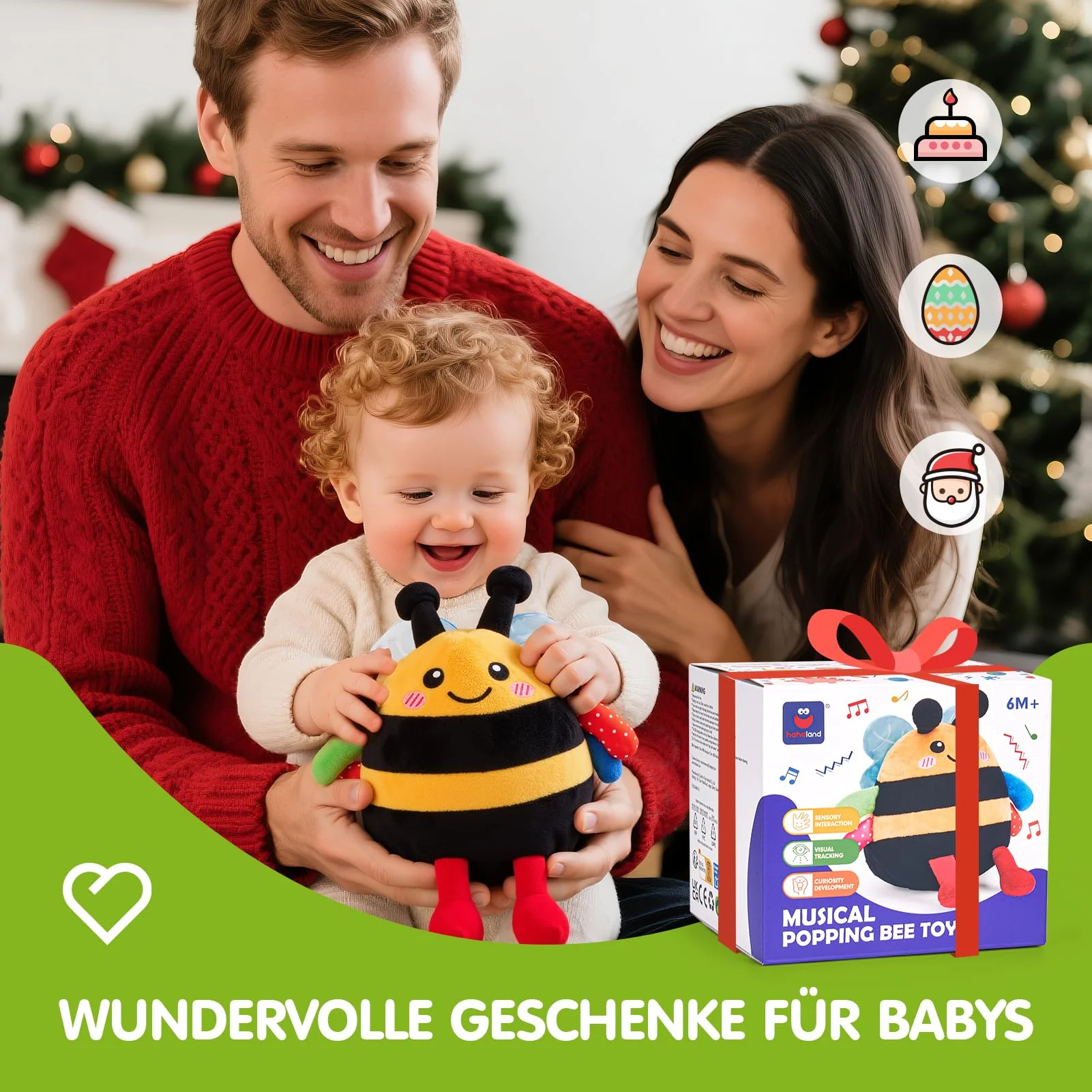 hahaland Baby Spielzeug 6 7 8 9 10 12 Monate,Biene Kuscheltier, Musikalische Spielzeuge ab 1 2 Jahr Mädchen Jungen,Krabbelspielzeug Tummy Time Toy, Neugeborenes Geschenk - Image 2