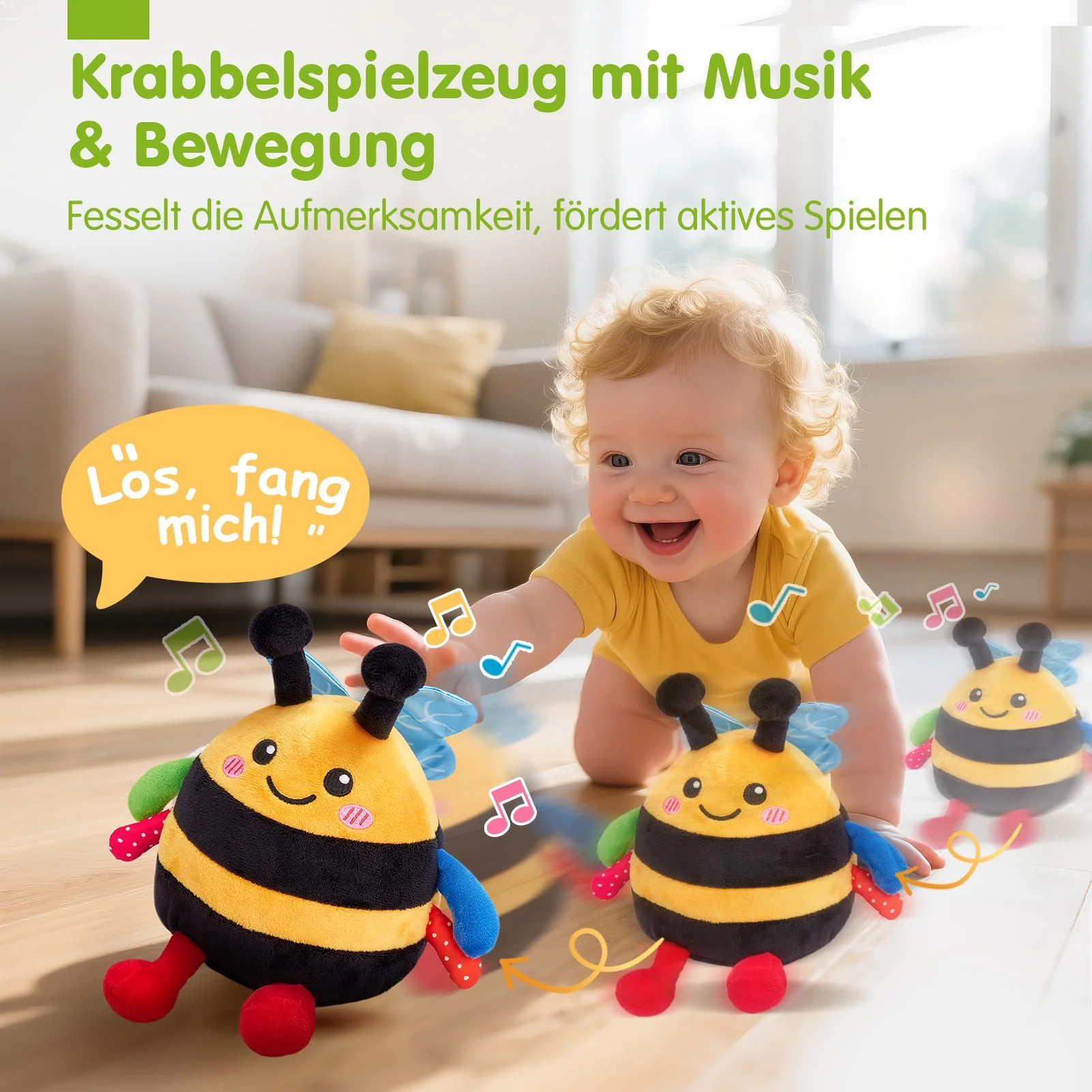 hahaland Baby Spielzeug 6 7 8 9 10 12 Monate,Biene Kuscheltier, Musikalische Spielzeuge ab 1 2 Jahr Mädchen Jungen,Krabbelspielzeug Tummy Time Toy, Neugeborenes Geschenk - Image 9