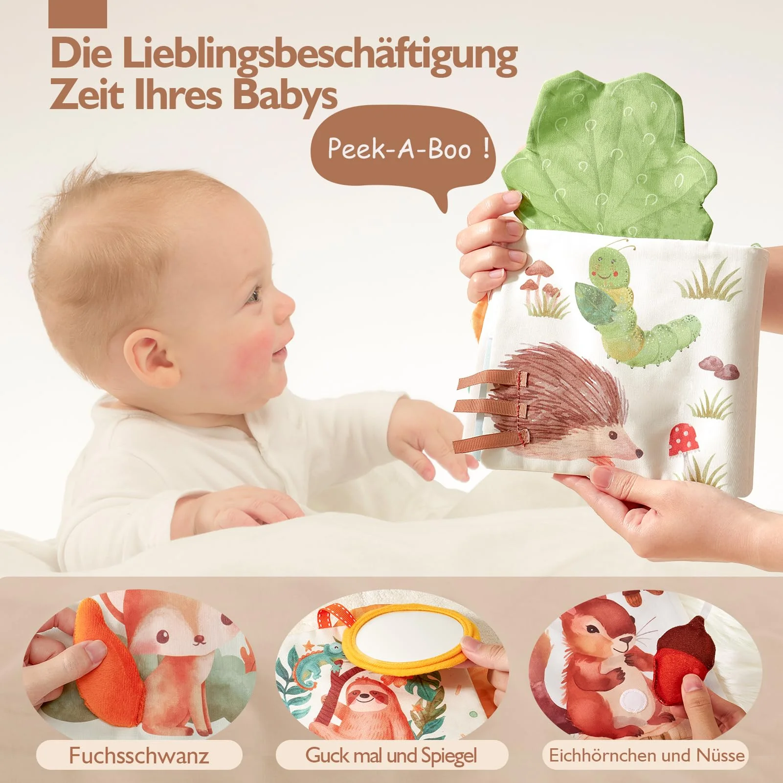 hahaland Baby Spielzeug ab 0 3 6 Monate Stoffbuch, Interaktive Babybücher mit Spiegel Rassel,Fühlbuch Knisterbuch Baby Spielzeug 6 Monate,Geschenk für Neugeborene Weihnachten Babyspielzeug 0-6 Monate - Image 7