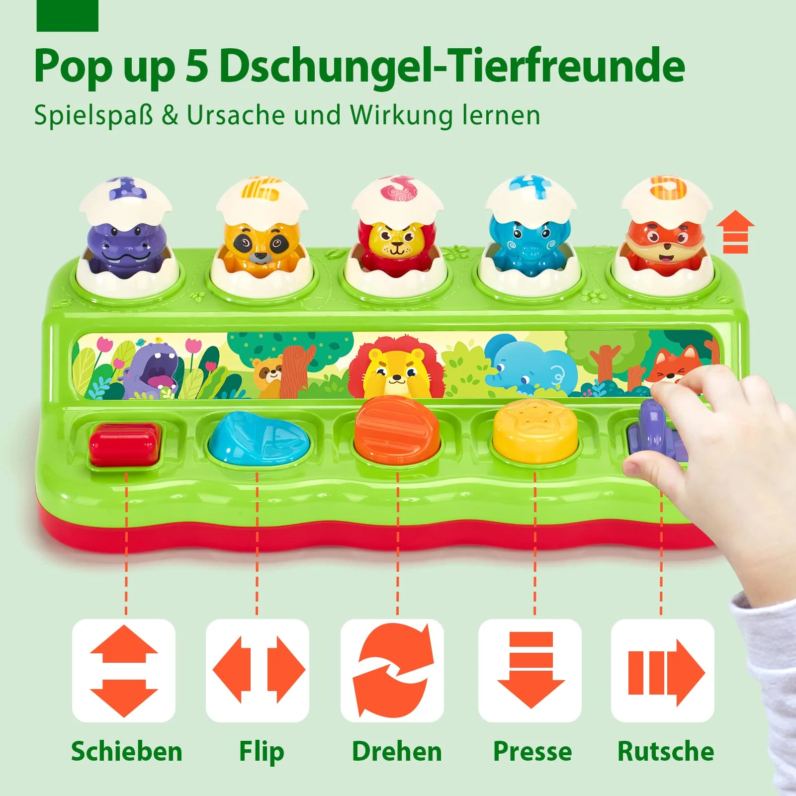 hahaland Baby Spielzeug ab 1 Jahr mit Musik & Licht,Pop up Kinderspielzeug mit Tieren und Knöpfen,Montessori Spielzeug für Frühe Entwicklung Ursache und Wirkung, Motorikspielzeug ab 1 Jahr - Image 8