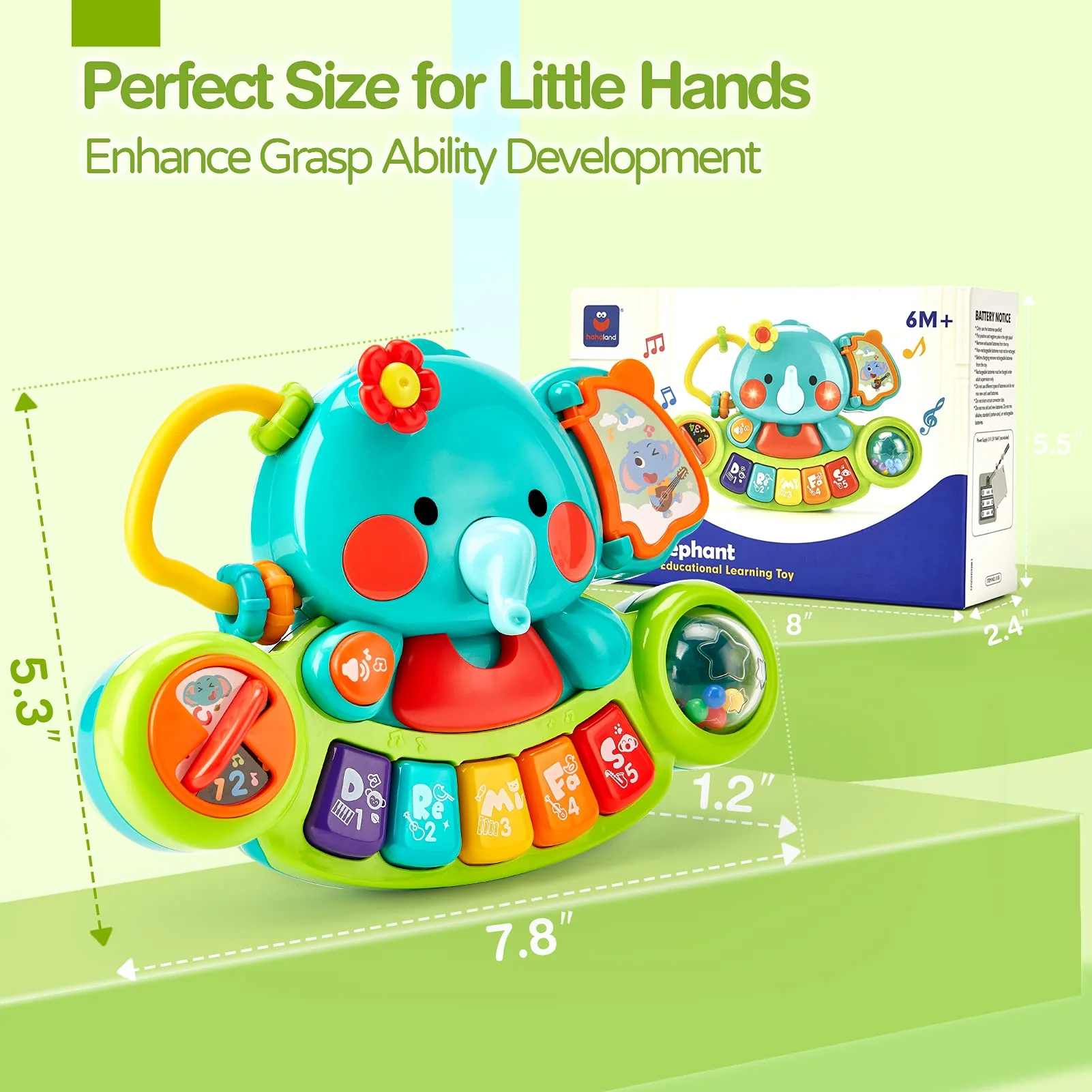 Hahaland Baby Spielzeug ab 6 Monate Mädchen,Elefant Musikspielzeug Motorikspielzeug,Musikinstrumente mit Licht & Klang Kinder Keyboard Babyspielzeug ab 1 Jahr Mädchen Jungen - Image 2