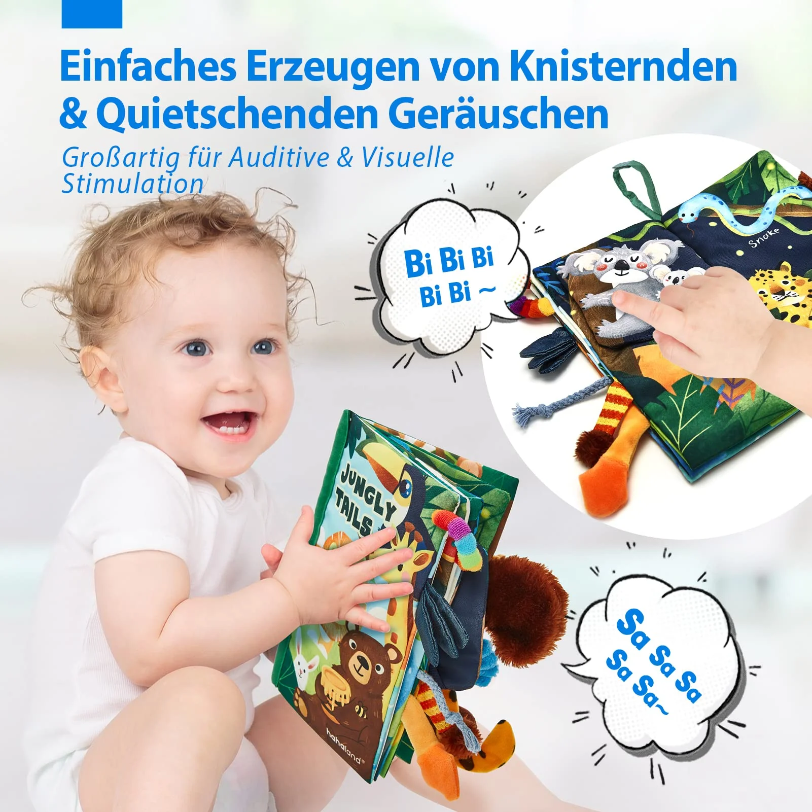 hahaland Babybuch Baby Stoffbuch Buch Spielzeug 0 Monate 3D Bilderbuch Stoffbücher Fühlbuch Knisterbuch ab 0 3 6 Monate Quiet Book Geschenk für Jungen Mädchen - Image 4