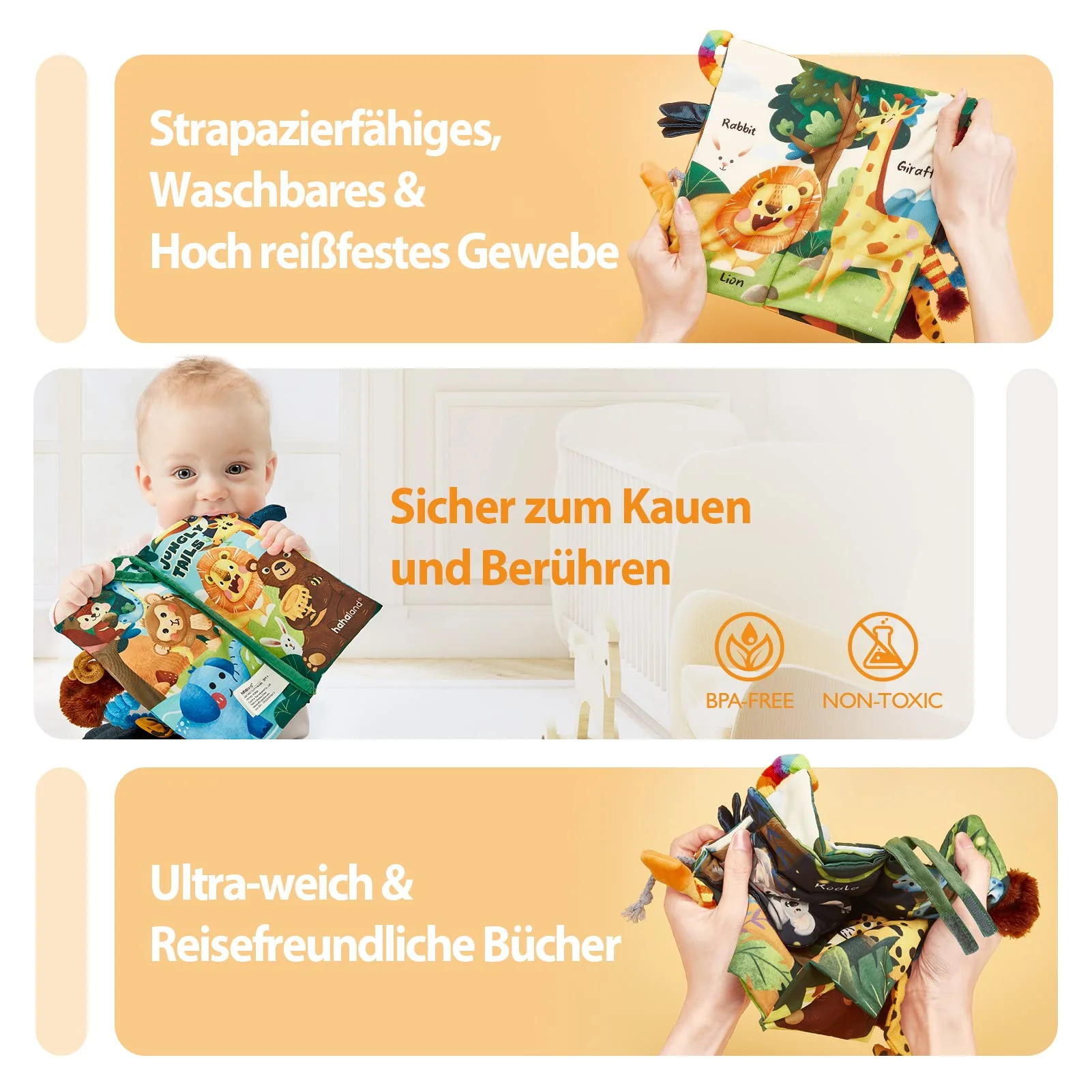 hahaland Babybuch Baby Stoffbuch Buch Spielzeug 0 Monate 3D Bilderbuch Stoffbücher Fühlbuch Knisterbuch ab 0 3 6 Monate Quiet Book Geschenk für Jungen Mädchen - Image 7