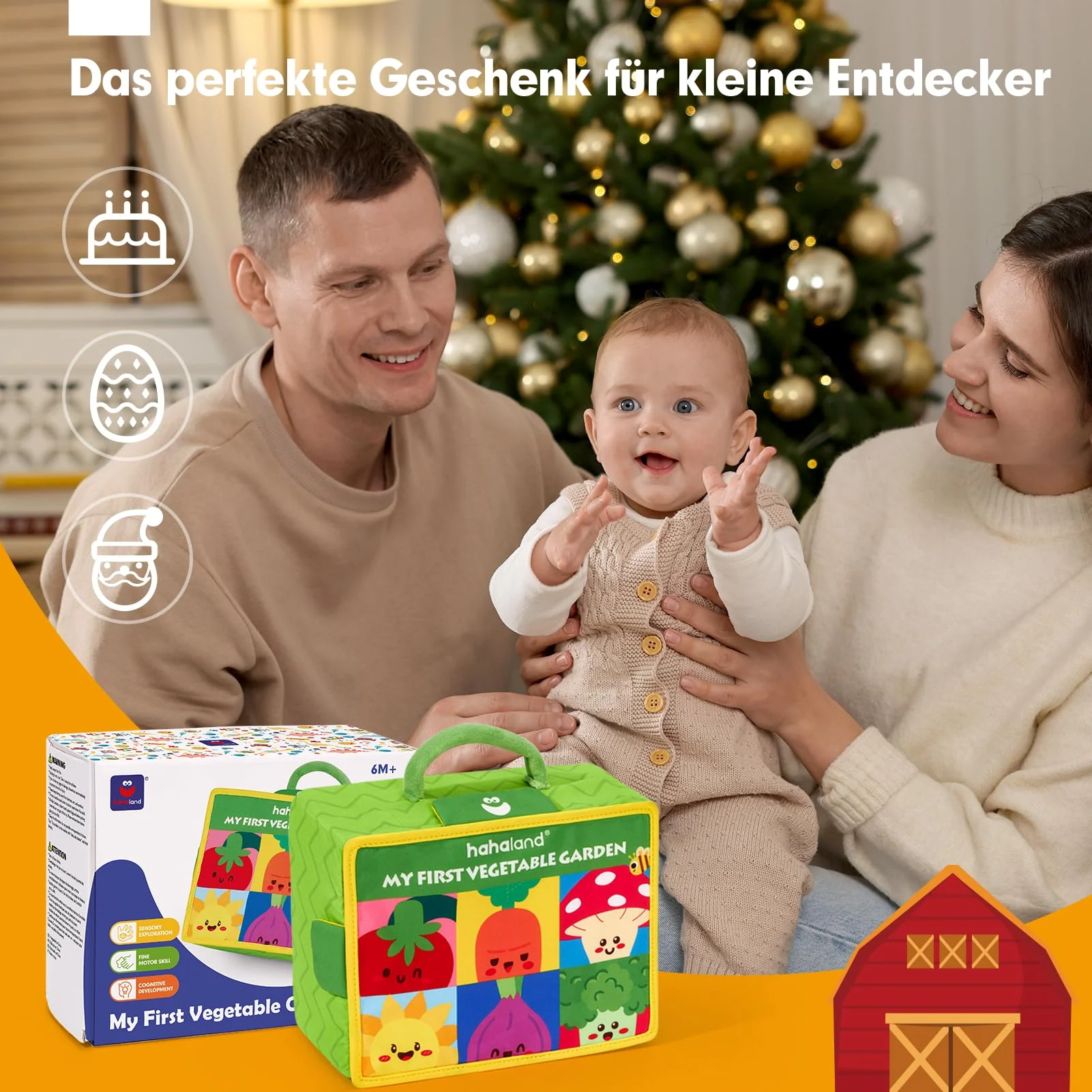 hahaland Montessori Spielzeug Baby - Obst und Gemüse Garten Plüschtier-Set, Motorik Baby Spielzeug 6 Monate mit Rasseln Spiegel Tragbarer Box,Weihnachts Geschenk für Spielzeug ab 6 7 8 9 10 12 Monate - Image 3