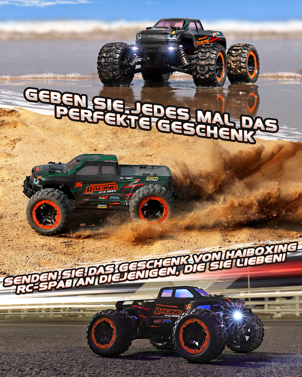 HAIBOXING Ferngesteuertes Auto 1:16 RC Monster Truck, Wasserdichter RTR All Terrain RC Auto 36 km/h, ferngesteuertes Spielzeug für Kinder und Erwachsene - Image 7