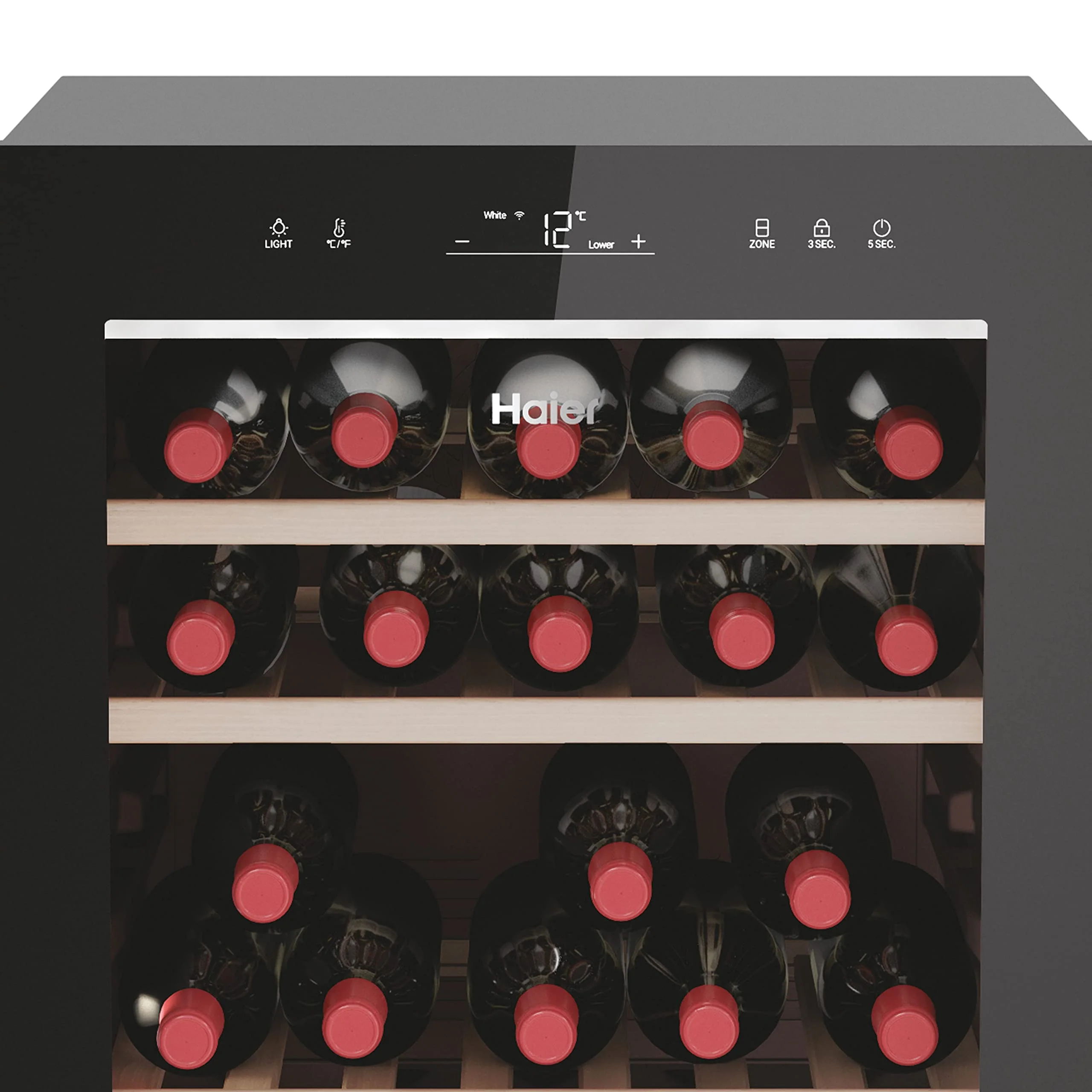 Haier HWS77GDAU1 Weinkühlschrank / 77 Flaschen / 2 Temperaturzonen/Einzigartiges natürliches Luftstromsystem/UV-Schutz, Schwarz - Image 7