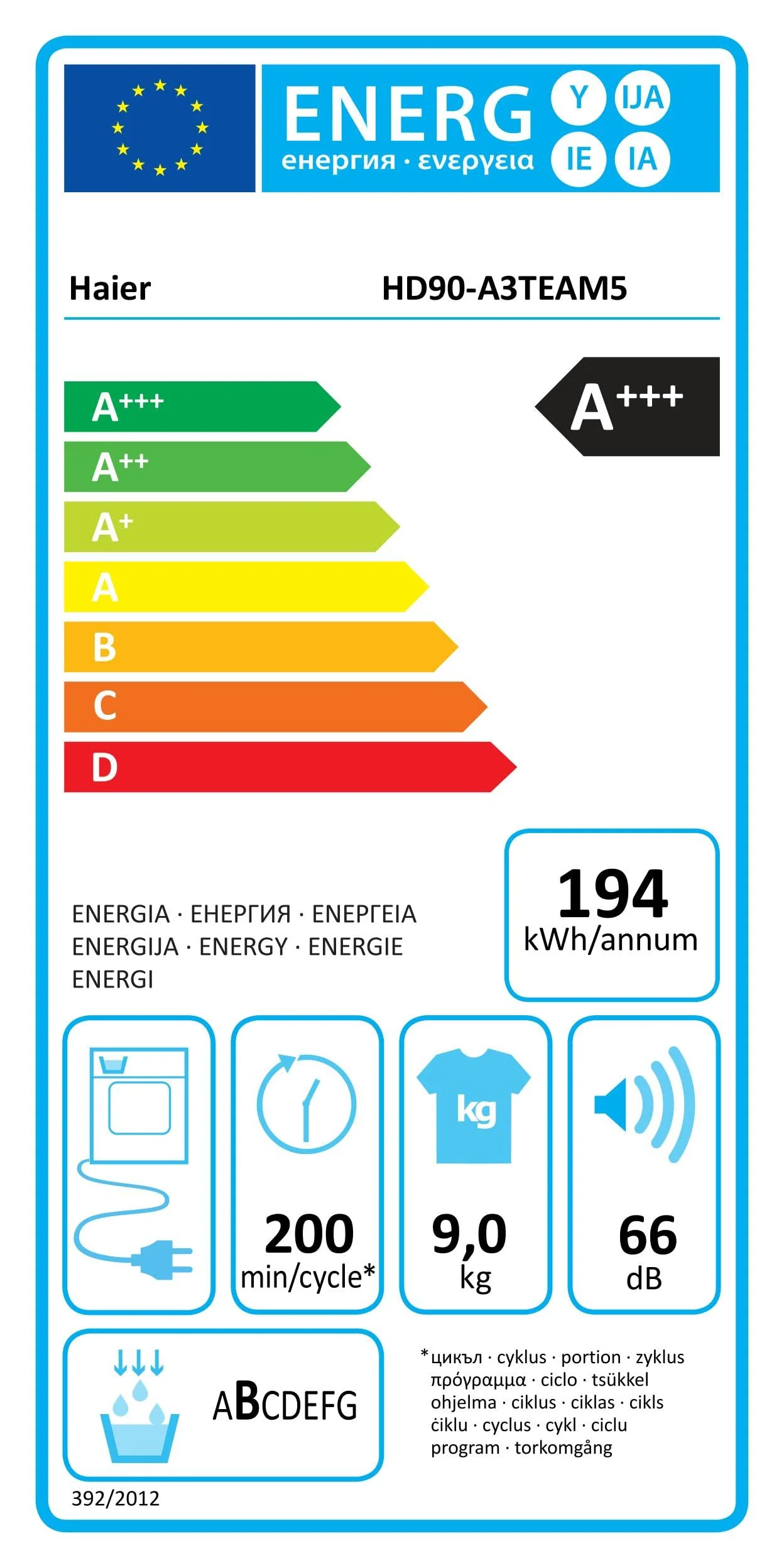 Haier I-PRO SERIE 5 HD90-A3TEAM5 Wärmepumpentrockner / 9 kg/A+++ / Smart Home: Wi-Fi & hOn App/Inverter-Motor / 3 Trockenstufen wählbar/Edelstahltrommel/I-Refresh Dampfprogramm - Image 2