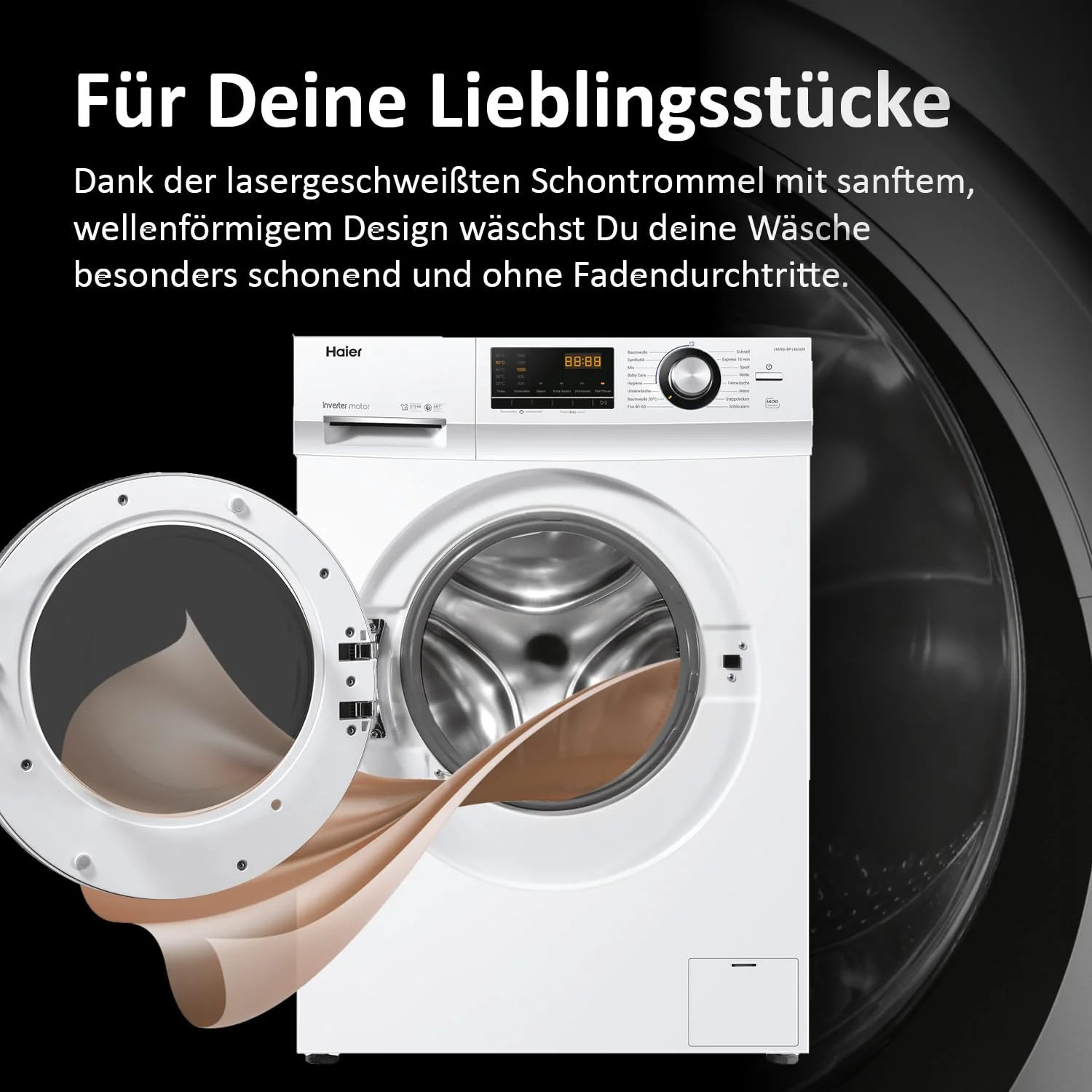 Haier SERIE 636 HW80-BP14636N I Frontlader Waschmaschine 8kg I Washing Machine mit A-Effizienz, 1.400 U/Min. & sparsamem Inverter-Motor I Inkl. Vollwasserschutz, Dampffunktion & Mengenautomatik - Image 7