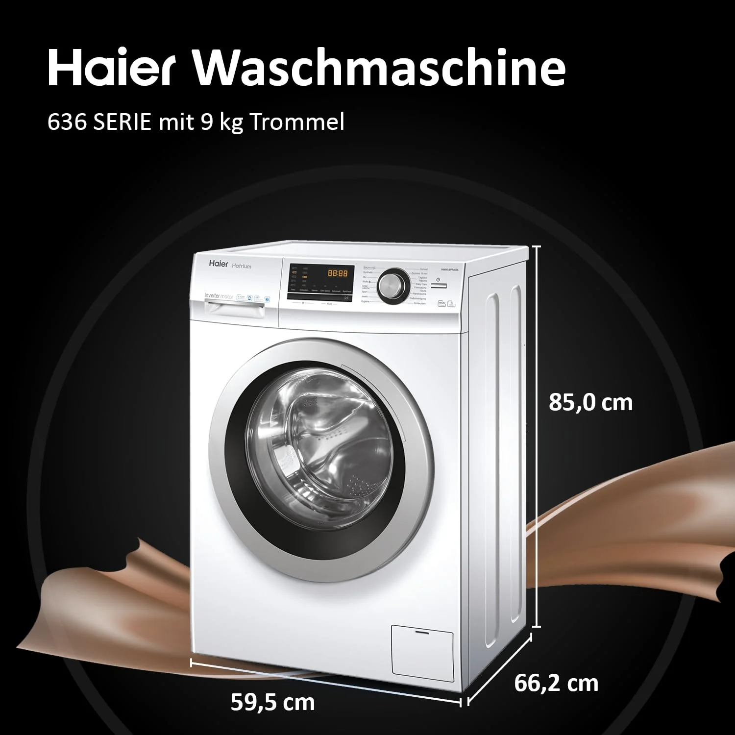 Haier SERIE 636 HW90-BP14636N I Frontlader Waschmaschine 9kg I Washing Machine mit A-Effizienz, 1.400 U/Min. & sparsamem Inverter-Motor I Inkl. Vollwasserschutz, Dampffunktion & Mengenautomatik - Image 3