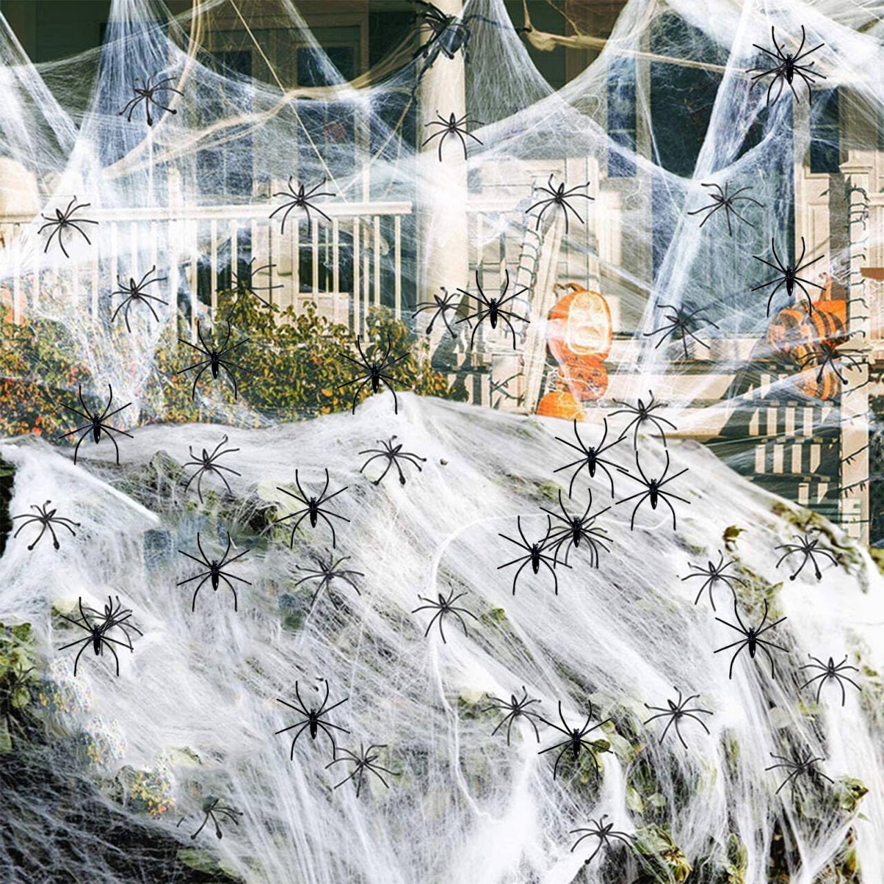 Halloween Deko, 100g Spinnennetz & 30St Plastik Spinnen, Dehnbare Spinnennetz für Innen/Außen, Garten,Tür, Fenster, Horror Spukhaus, Hof Grusel, Party Deko Spinnennetze zubehör