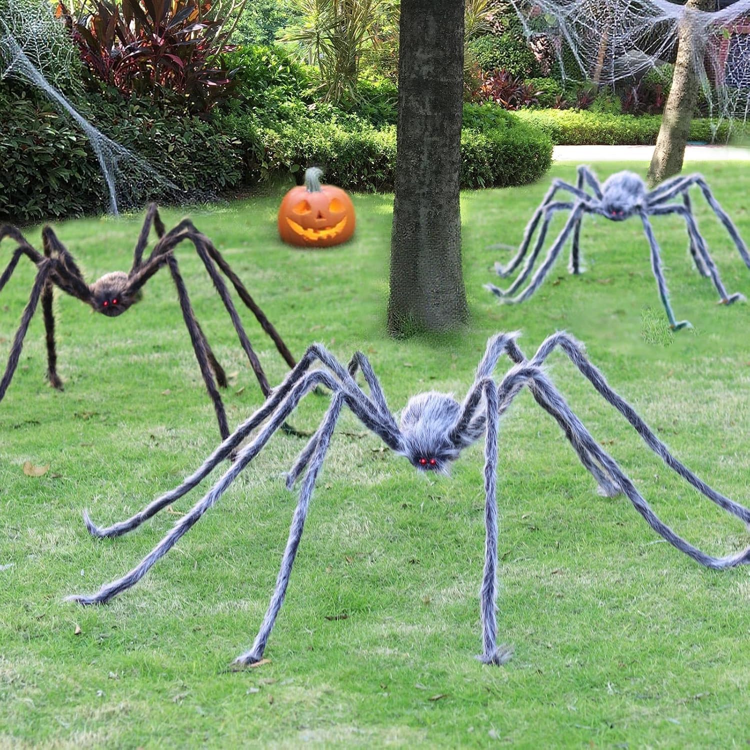 Halloween Riesenspinne 200 cm – Realistische Schwarze Haarige Spinne Deko mit Roten Augen & Biegbaren Beinen – Gruselige Indoor & Outdoor Halloween Party Deko für Garten, Haus, Fenster & Spukhaus - Image 4
