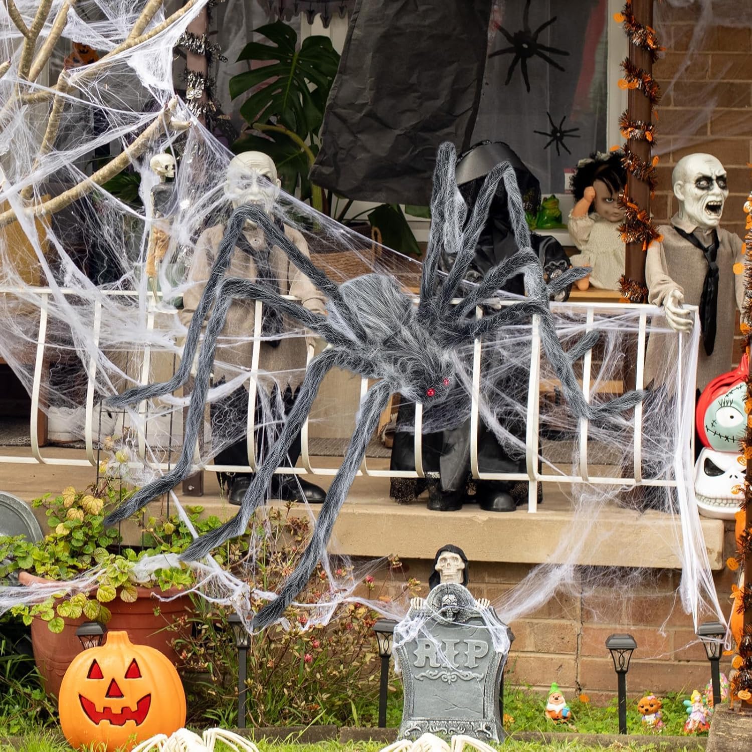 Halloween Riesenspinne 200 cm – Realistische Schwarze Haarige Spinne Deko mit Roten Augen & Biegbaren Beinen – Gruselige Indoor & Outdoor Halloween Party Deko für Garten, Haus, Fenster & Spukhaus - Image 6