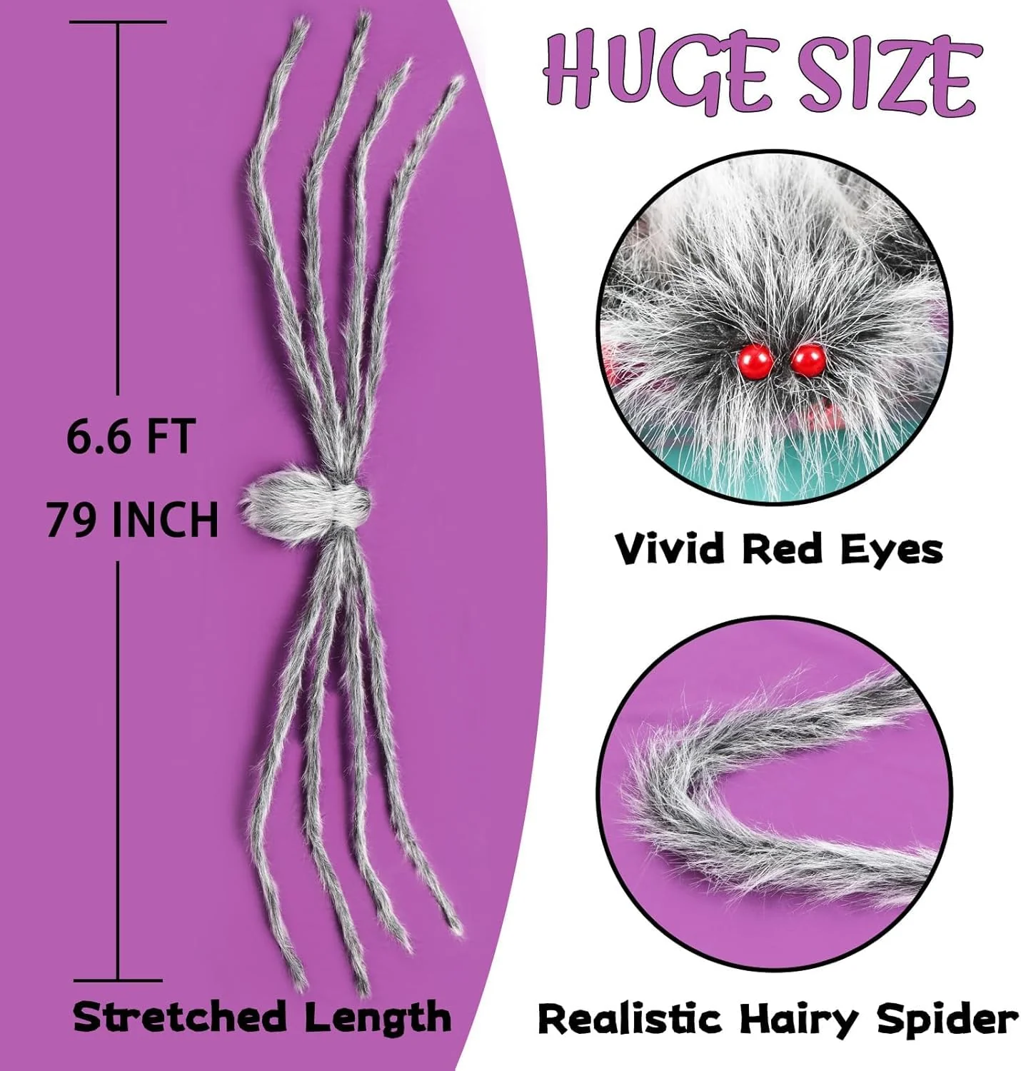 Halloween Riesenspinne 200 cm – Realistische Schwarze Haarige Spinne Deko mit Roten Augen & Biegbaren Beinen – Gruselige Indoor & Outdoor Halloween Party Deko für Garten, Haus, Fenster & Spukhaus - Image 8