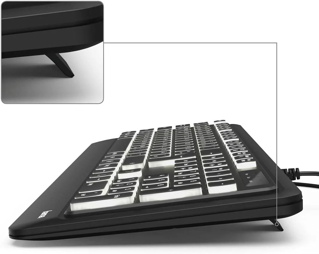 Hama Beleuchtete Tastatur mit Kabel KC-550 QWERTZ (USB Tastatur, kabelgebundene Tastatur, Wired Keyboard, Multimedia Tasten für Windows 10/8/7/Vista/XP, deutsches QWERTZ Layout) Schwarz Normal - Image 3