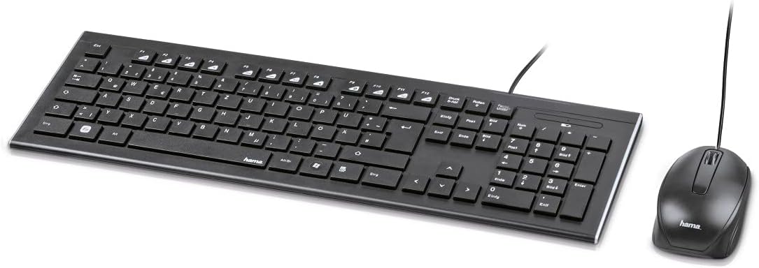 Hama Computertastatur Maus Set (kabelgebunden, ergonomisch, deutsches Tastenlayout QWERTZ, leise Tasten, flaches Design, 12 Media-Tasten, optische Maus, 1000 dpi, USB-Anschluss, PC, Laptop) schwarz - Image 2