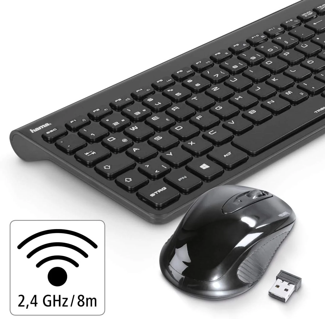 Hama Funk-Tastatur mit Maus Set kabellos (leise Computer-Tastatur mit flachen Tasten, Ziffernblock, deutsches QWERTZ Layout, optische Funk-Maus, 1200 dpi, 8m Reichweite) schwarz - Image 11