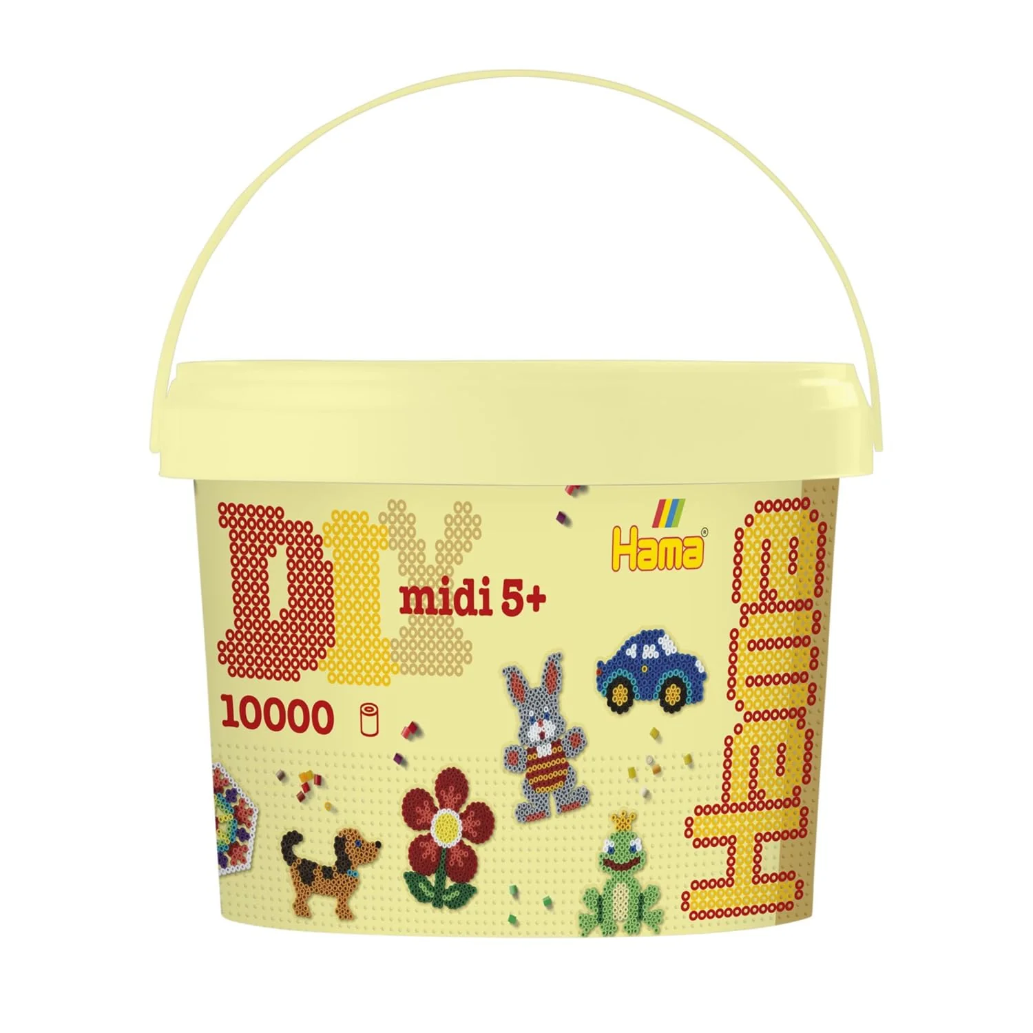 Hama Perlen 180-67 Bügelperlen im Eimer Nr. 180 mit ca. 10.000 bunten Midi Bastelperlen mit Durchmesser 5 mm in Volltonfarben Mix, Mehrfarbig, kreativer Bastelspaß für Groß und Klein