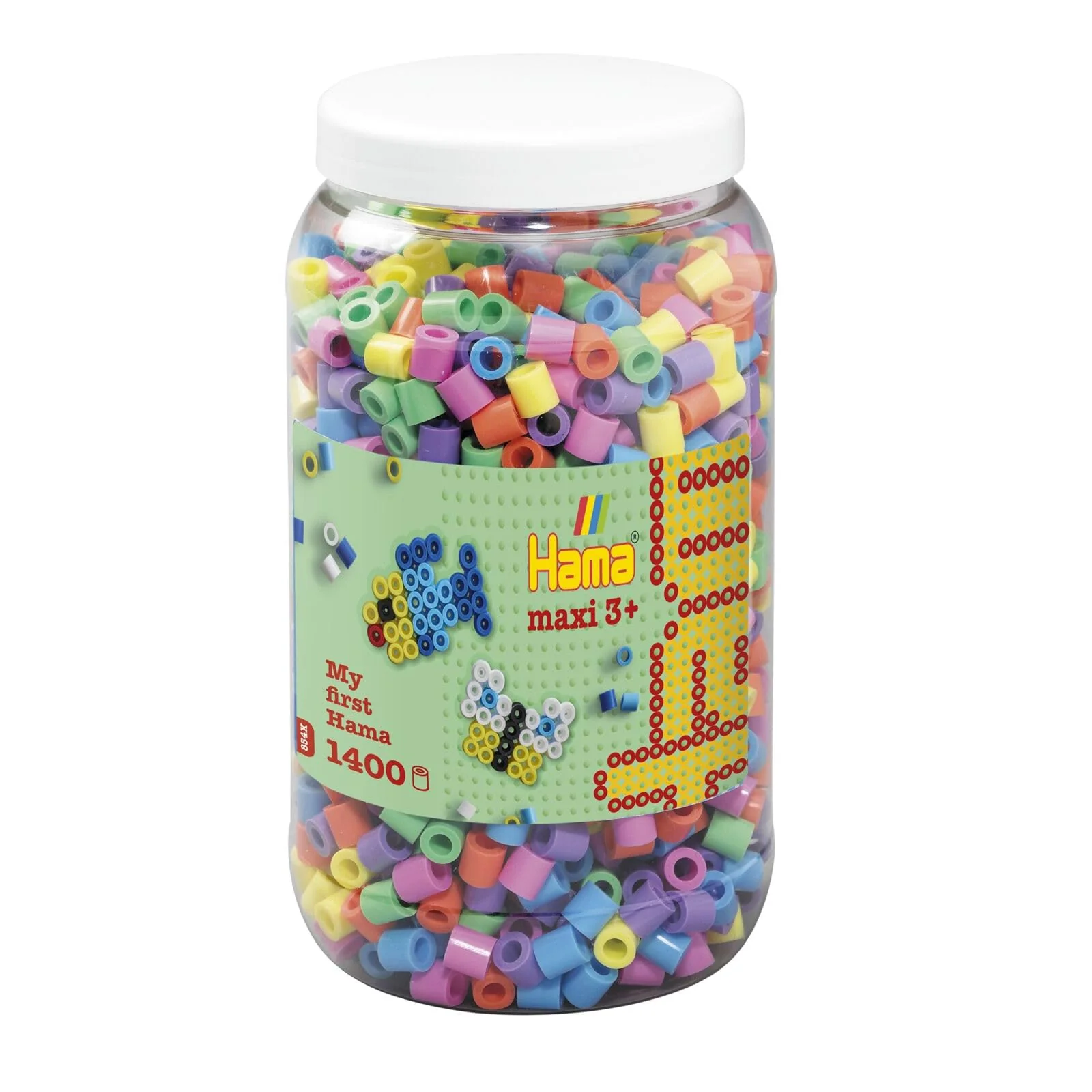 Hama Perlen 8541 Bügelperlen Dose mit ca. 1.400 bunten Maxi Bastelperlen mit Durchmesser 10 mm im Pastellmix, kreativer Bastelspaß für Groß und Klein