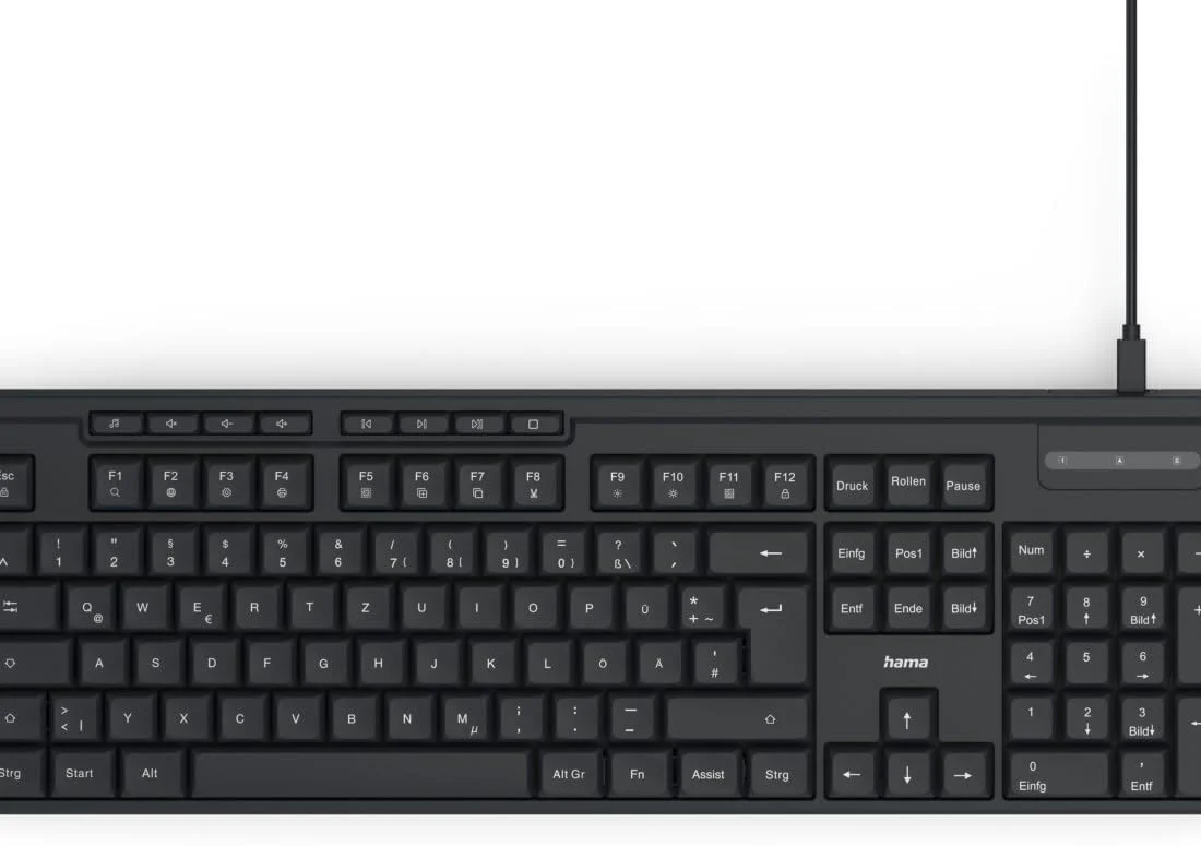 Hama Tastatur Maus Set CKM-200 (USB Tastatur, USB Maus, ergonomisches Tippgefühl, leise Tasten, Kabel abnehmbar, deutsches QWERTZ-Layout, Maus mit dpi Schalter, Multimedia Tasten) schwarz - Image 20