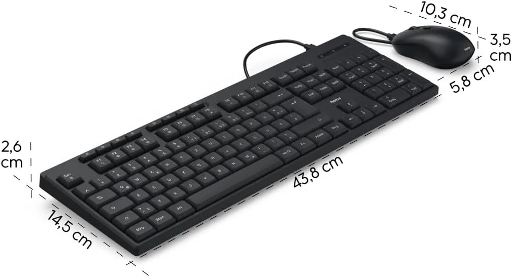 Hama Tastatur Maus Set CKM-200 (USB Tastatur, USB Maus, ergonomisches Tippgefühl, leise Tasten, Kabel abnehmbar, deutsches QWERTZ-Layout, Maus mit dpi Schalter, Multimedia Tasten) schwarz - Image 21