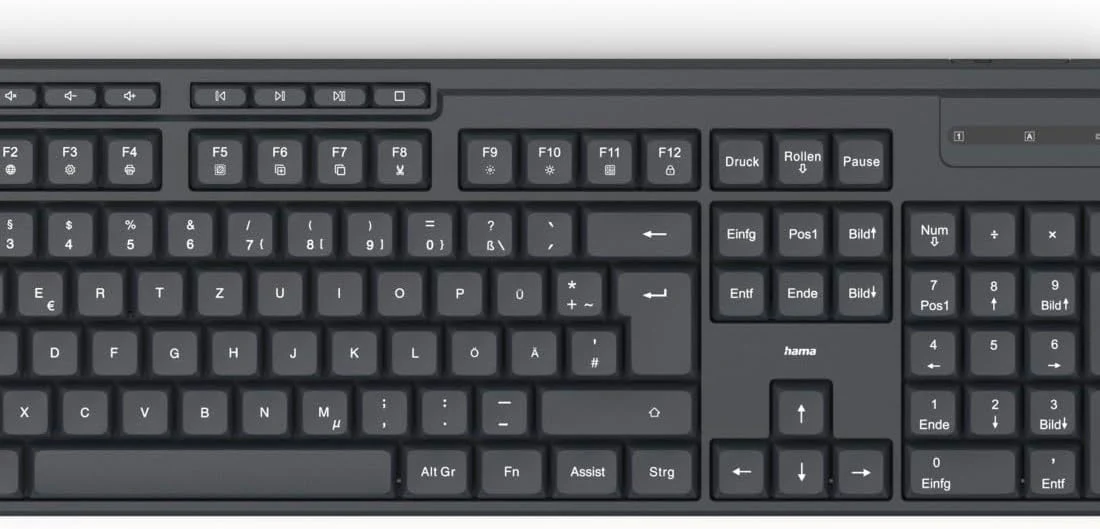 Hama Tastatur Maus Set kabellos (Funktastatur mit Maus, mit Batterie, ergonomisches Tippgefühl, leise Tasten, USB Empfänger, Maus mit dpi Schalter, Multimedia Tasten, deutsches QWERTZ-Layout) schwarz - Image 10