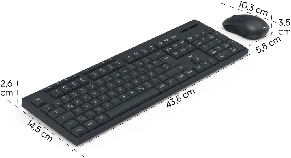 Hama Tastatur Maus Set kabellos (Funktastatur mit Maus, mit Batterie, ergonomisches Tippgefühl, leise Tasten, USB Empfänger, Maus mit dpi Schalter, Multimedia Tasten, deutsches QWERTZ-Layout) schwarz - Image 13