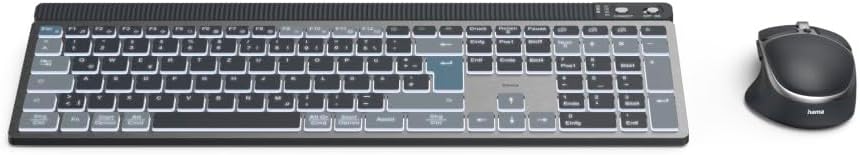 Hama Tastatur-Maus-Set kabellos WKM-750 (Multi-Device 1x Funk, 2X Bluetooth für PC, Laptop, Tablet, leise Tastatur LED, verstellbare Tippwinkel, FN-Lock, QWERTZ DE, ergonomische leise Maus) schwarz - Image 25