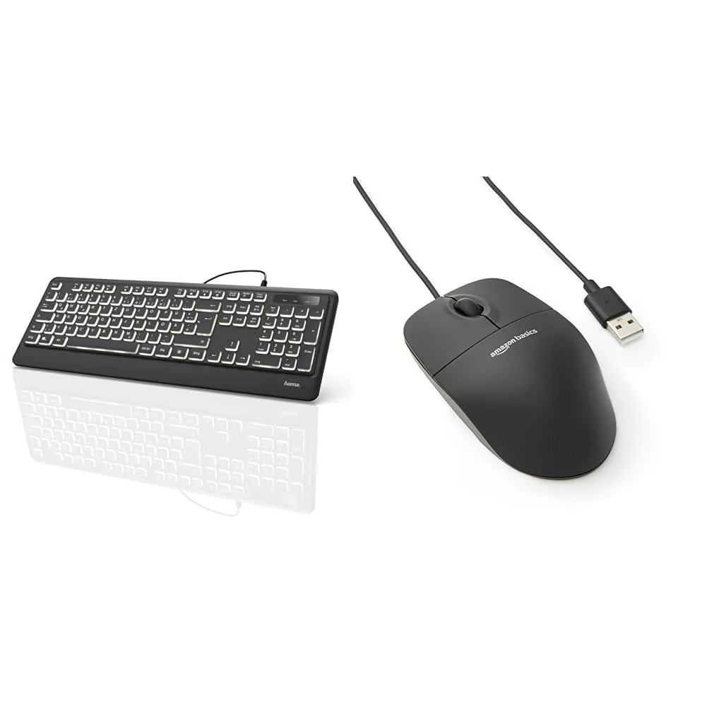 Hama USB Tastatur beleuchtet mit Kabel KC-550 & Amazon Basics - Optische Maus mit 3 Tasten und USB-Anschluss für Windows und Mac OS X, 1 Stück, Schwarz - Image 7