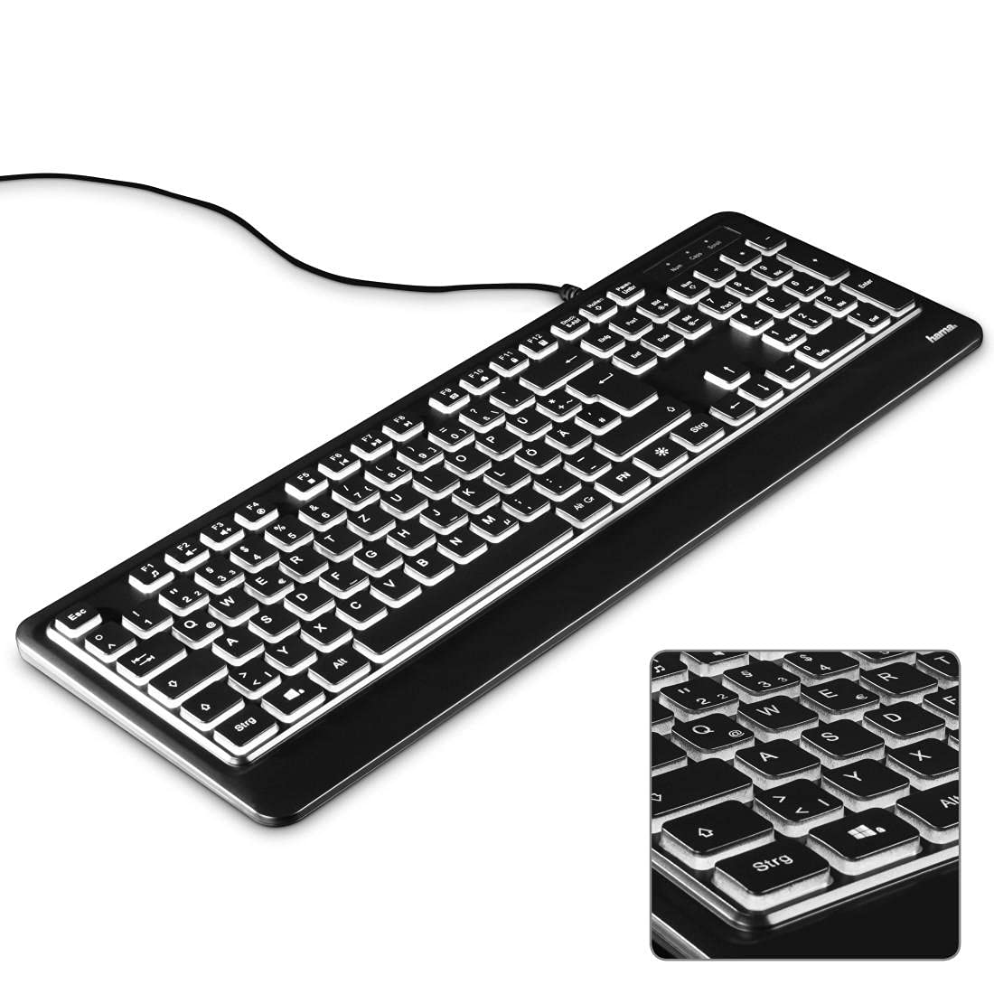 Hama USB Tastatur beleuchtet mit Kabel KC-550 & Amazon Basics - Optische Maus mit 3 Tasten und USB-Anschluss für Windows und Mac OS X, 1 Stück, Schwarz - Image 9