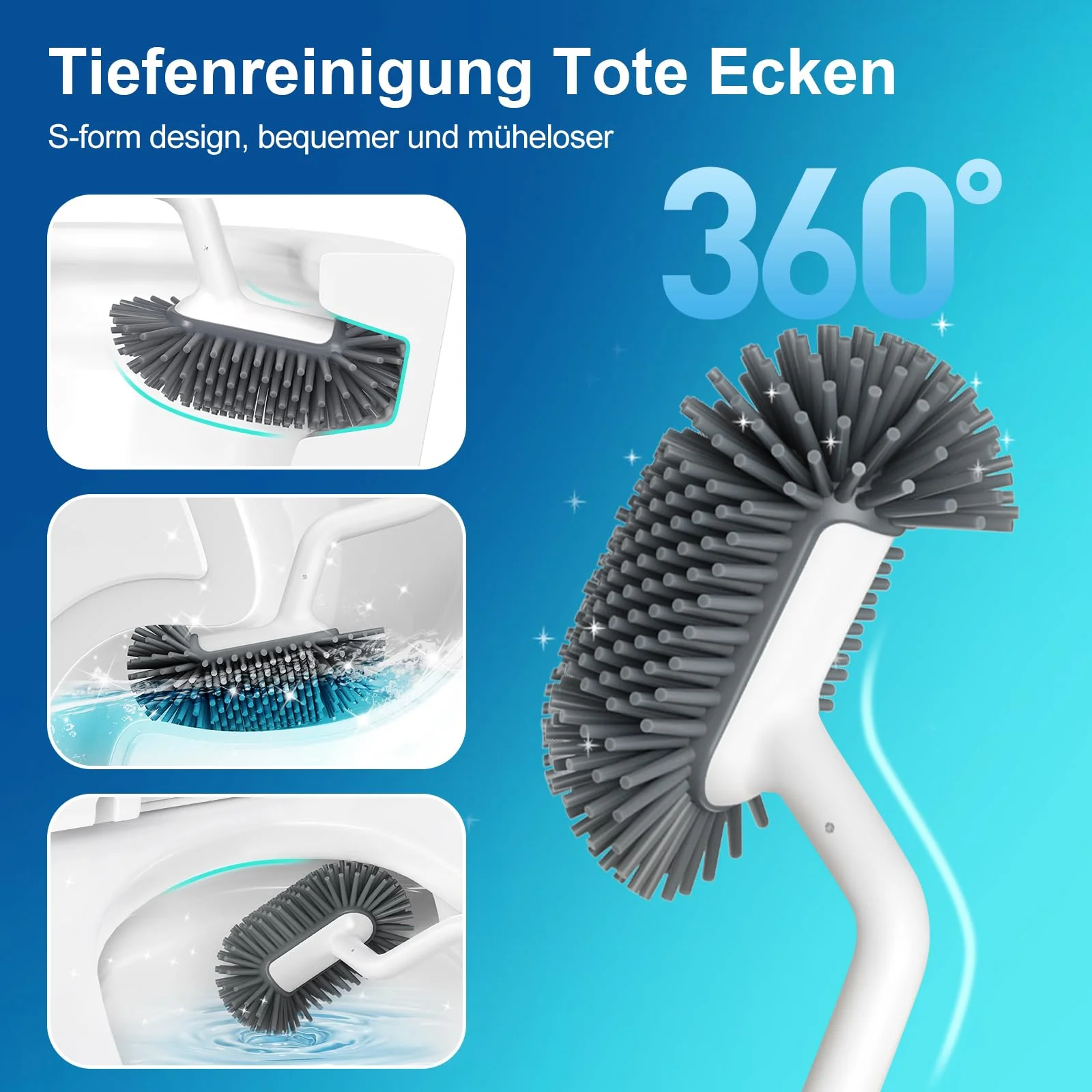 HAMITOR Klobürste Silikon Toilettenbürste mit Halter: Flexible Wc Bürste mit randreiniger - Schnell Trocknendem Klobürstenhalter Set für Badezimmer Zubehör- Hängende Toilet Brush Weiß Ohne Bohren - Image 3