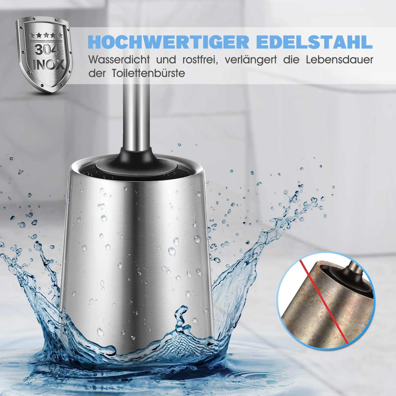 HAMITOR Kloburste Silikon WC Bursten Edelstahl: Tiefenreinigung Toilettenburste mit Halter und Randreiniger-Flexible Kloburstenhalter Set fur Badezimmer Stehen Toilet Brush - Image 5