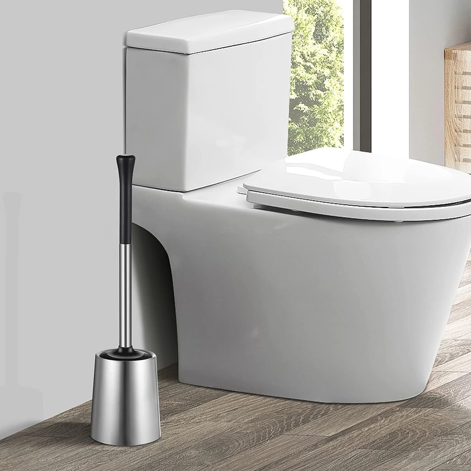 HAMITOR Kloburste Silikon WC Bursten Edelstahl: Tiefenreinigung Toilettenburste mit Halter und Randreiniger-Flexible Kloburstenhalter Set fur Badezimmer Stehen Toilet Brush - Image 7