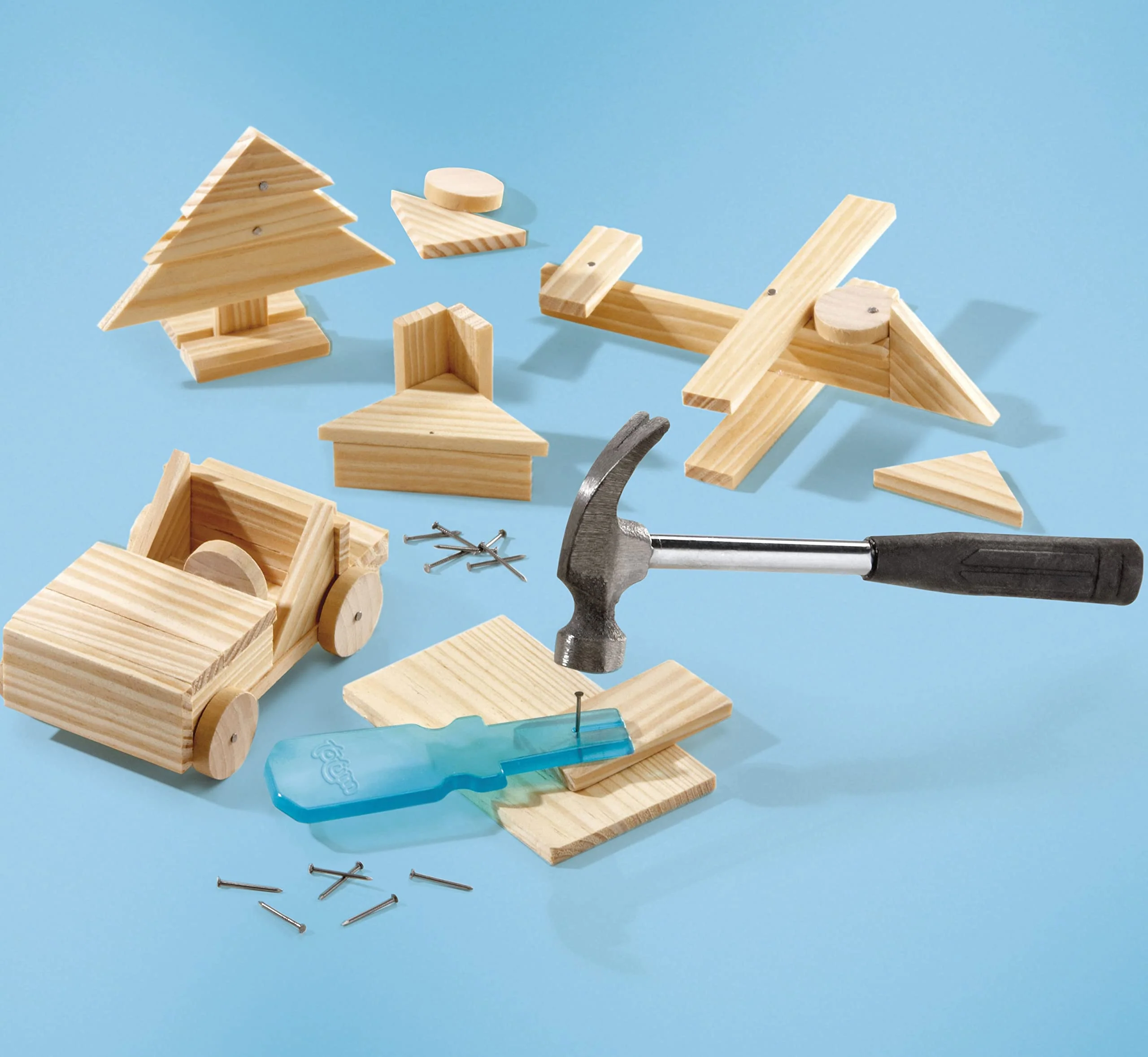 Hammerspiel Zimmermann-Set Carpenter King: mit Holzteilen in verschiedenen Größen und Formen, Nägel und Hammer - Image 4