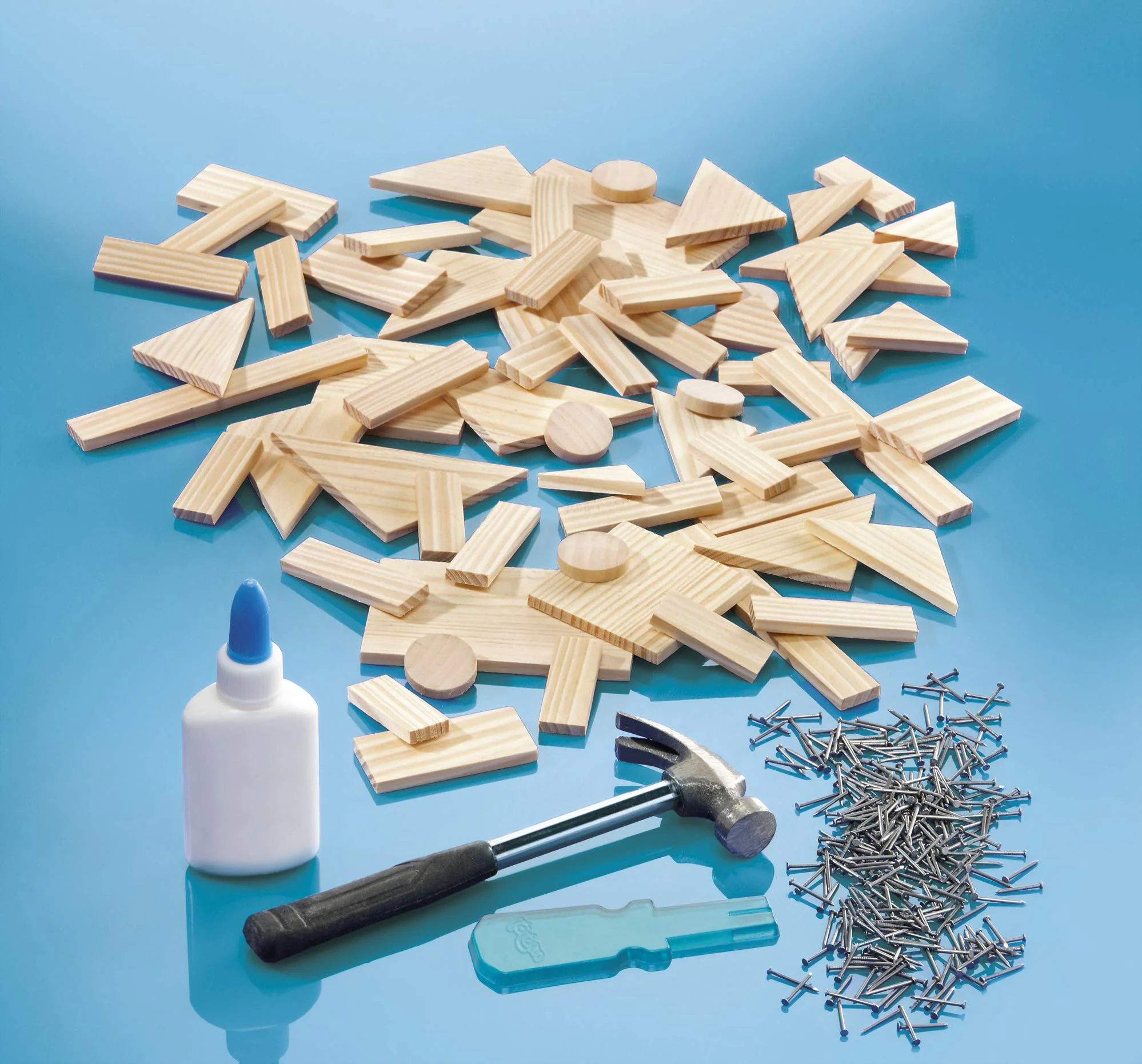 Hammerspiel Zimmermann-Set Carpenter King: mit Holzteilen in verschiedenen Größen und Formen, Nägel und Hammer - Image 5