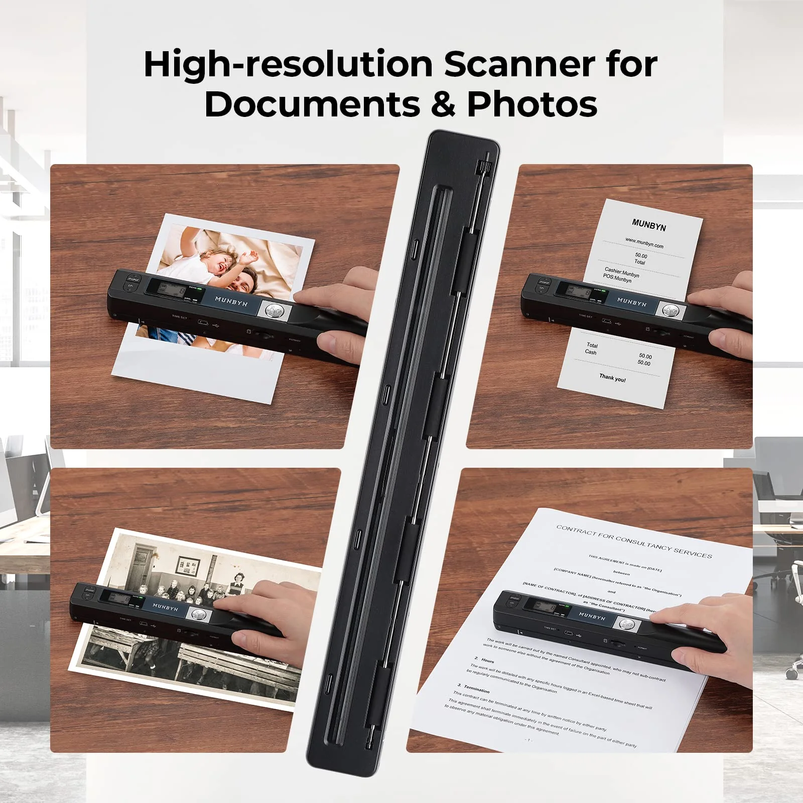 [Handscanner ] Auflösung s/w und Farbe MUNBYN Dokumentenscanner/Scanner Mobil / 900DPI Wireless Tragbarer A4 Scanner mit Karte JPG und PDF Format -16G Micro SD- Schwarz - Image 4