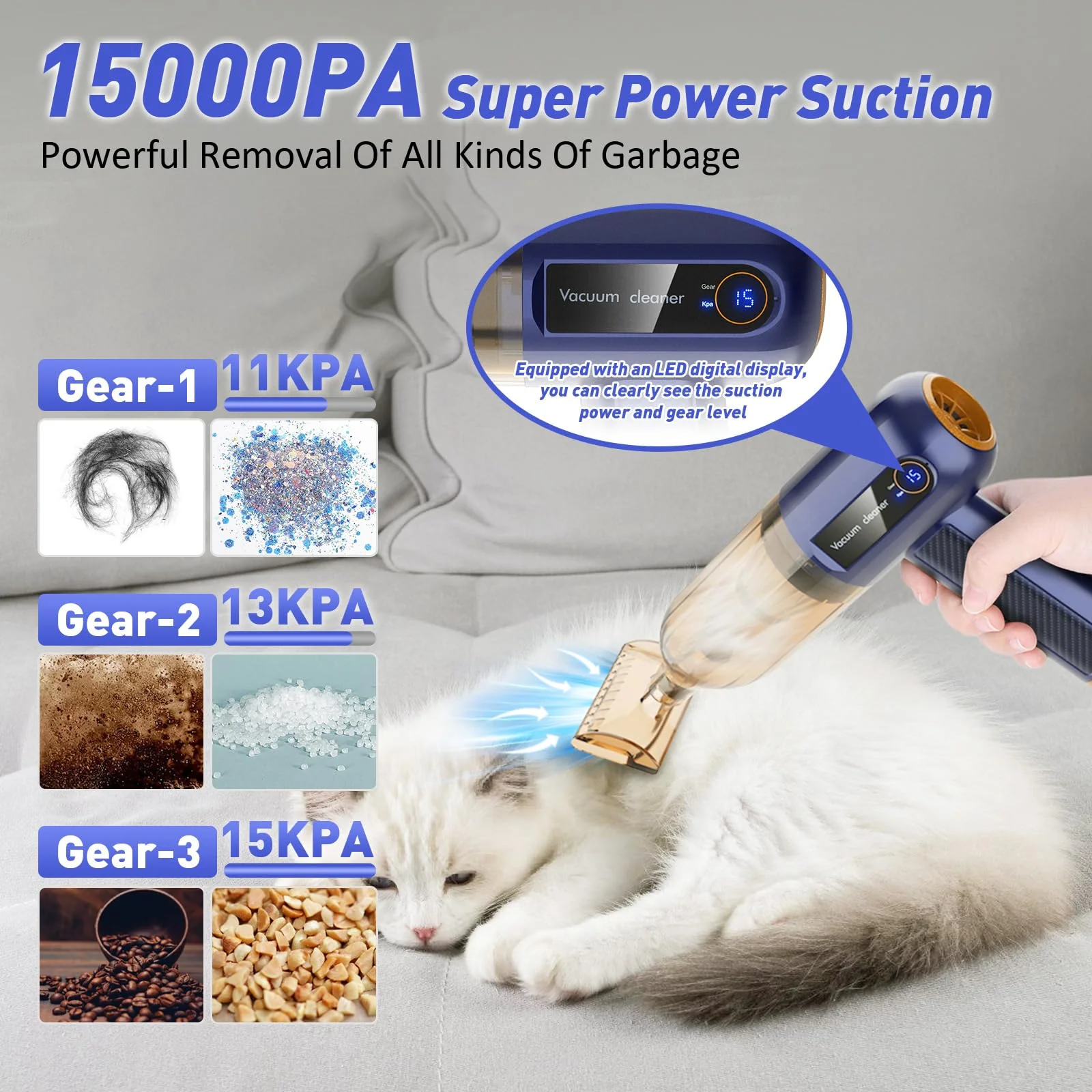 Handstaubsauger, 15000Pa Wiederaufladbarer Kabelloser Autostaubsauger, Leichter Mini-staubsauger Mit Gebläsebürste Und Gebläsedüse, Handstaubsauger Akku Vacuum Cleaner Für Auto, Haus, Büro, Haus, Büro - Image 3