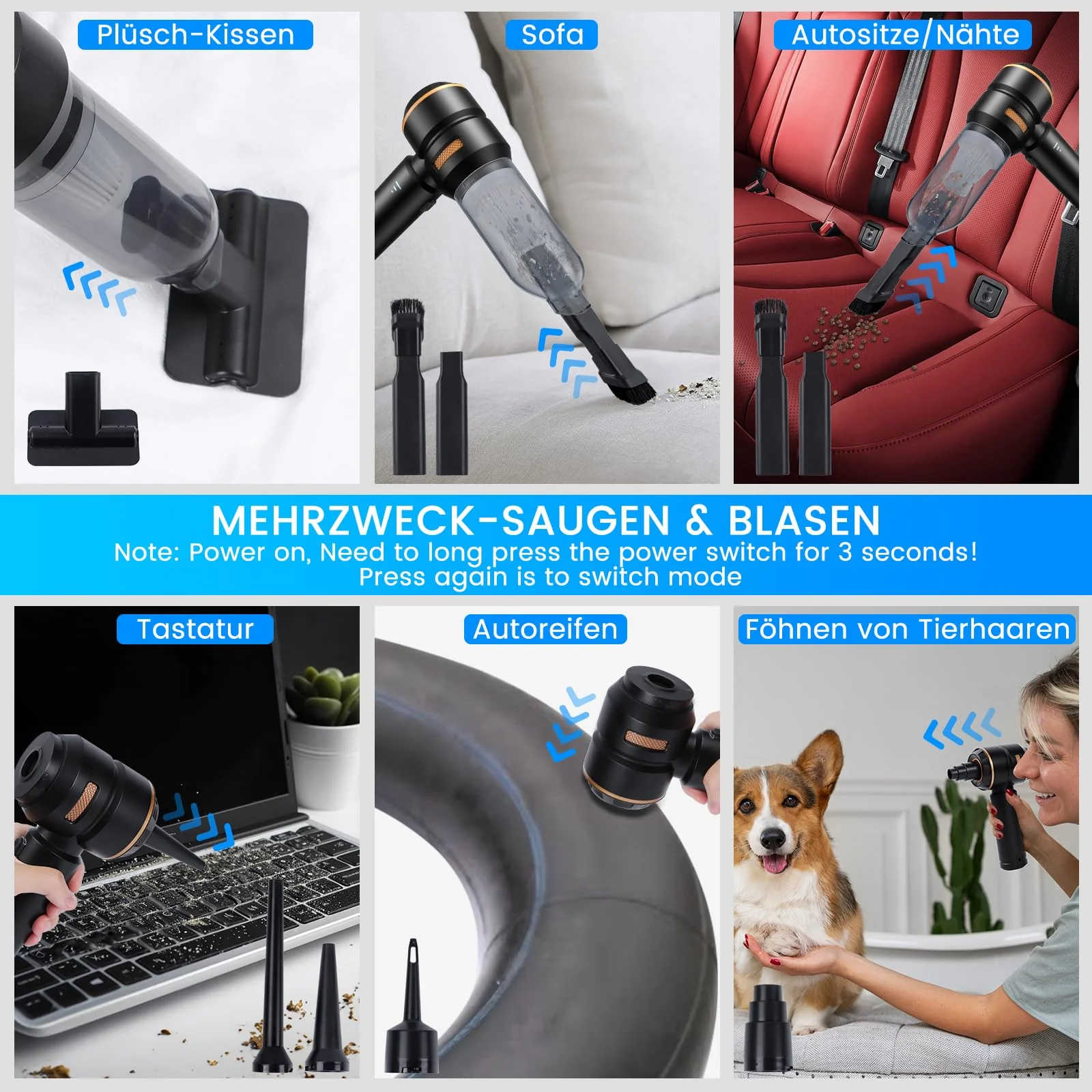 Handstaubsauger Akku Kabellos - 20000pa Auto staubsauger Stark, Mini Staubsauger FüR Auto, Pc, Haus,KüChe,Ritzen Und Ecken,Vacuum Cleaner High Power,Kann Als Aufblasbare Pumpe Verwendet Werden,6000mAh - Image 5